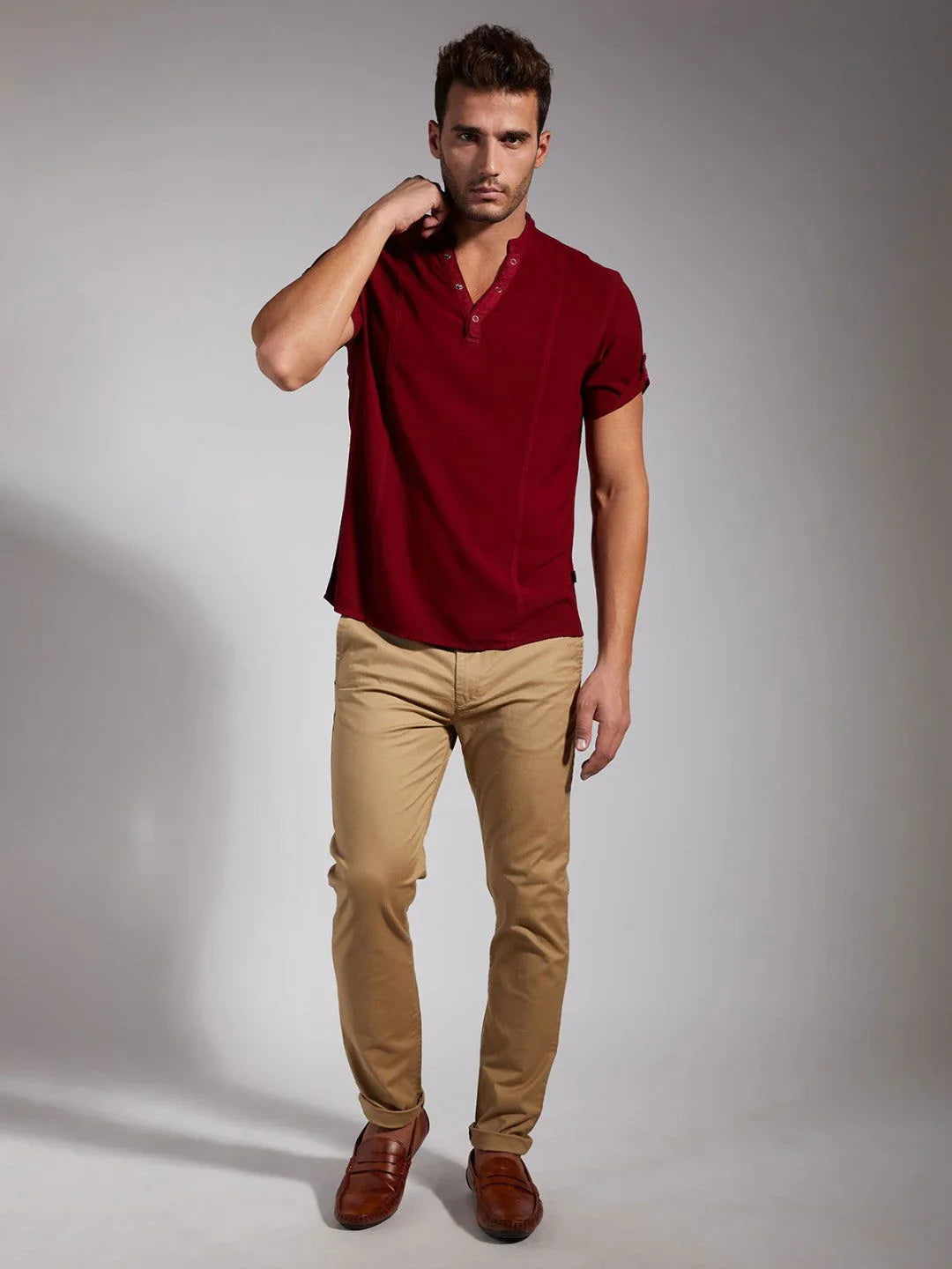 Identiti Men Half Placket Mandarin Collar Shirt/Kurta