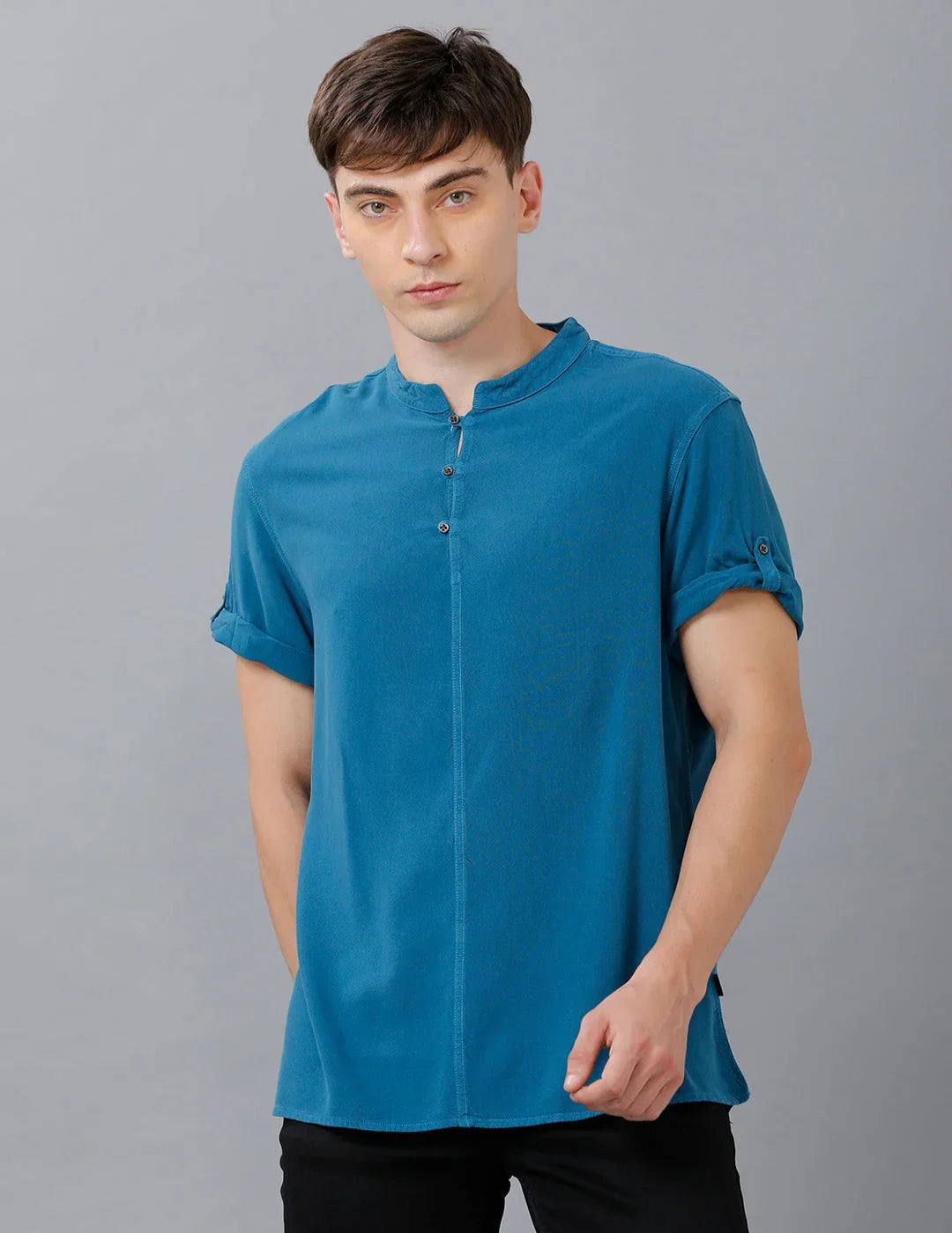 Buy Men Half Placket Mandarin Collar Shirt/Kurta - Main Image