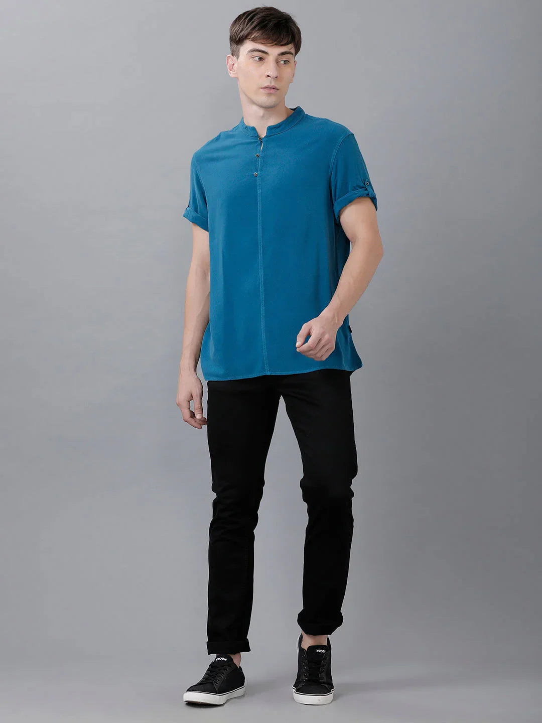 Identiti Men Half Placket Mandarin Collar Shirt/Kurta