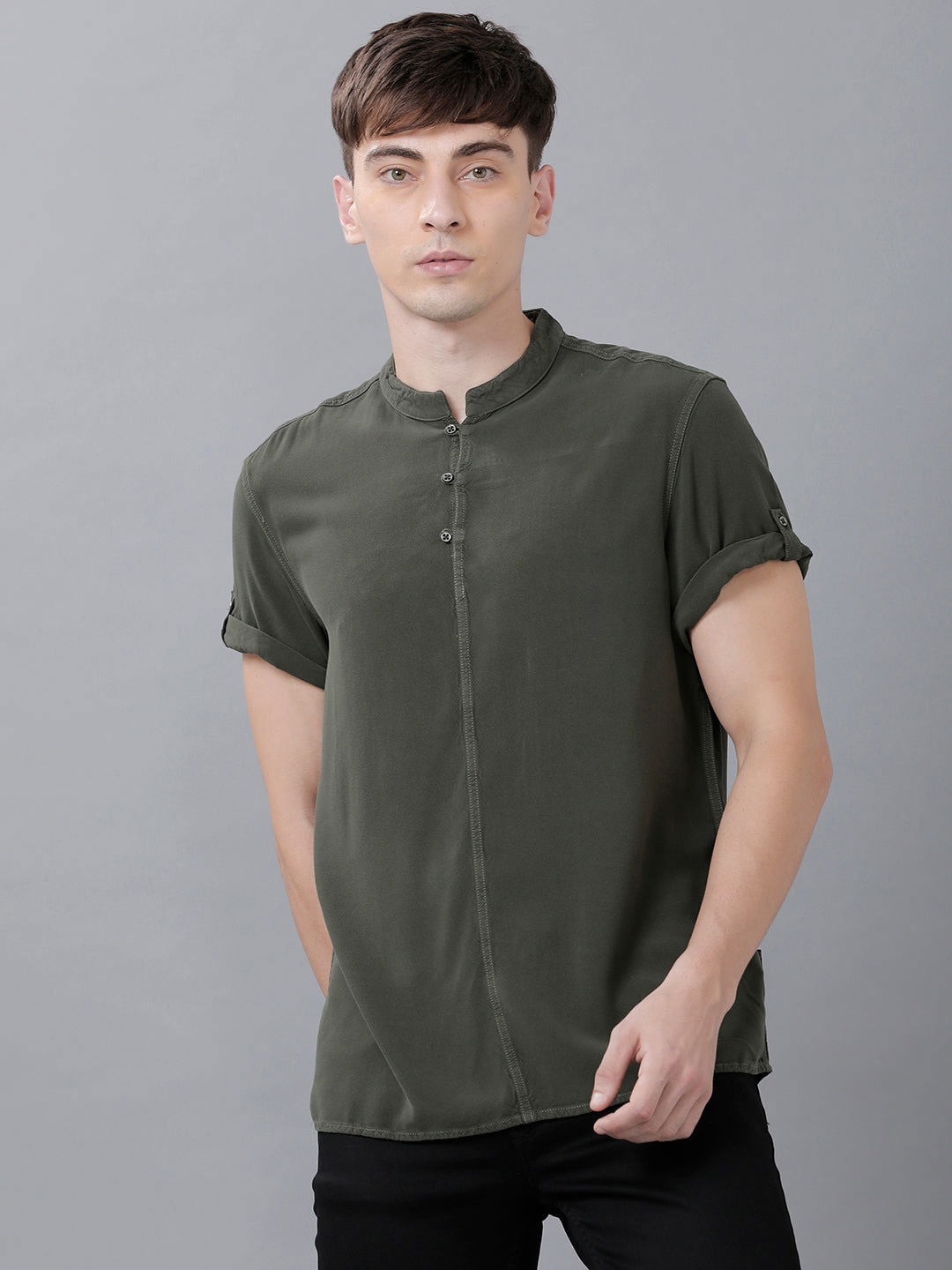 Identiti Men Half Placket Mandarin Collar Shirt/Kurta
