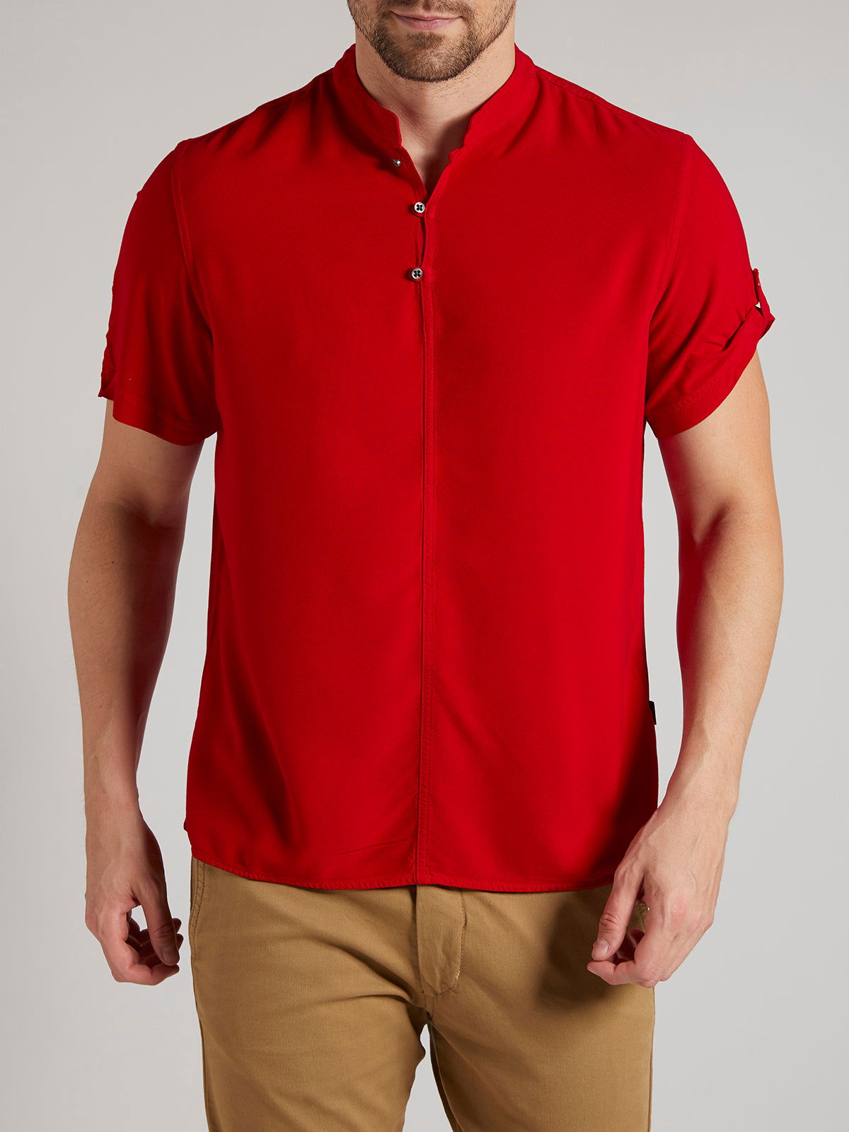 Identiti Men Half Placket Mandarin Collar Shirt/Kurta