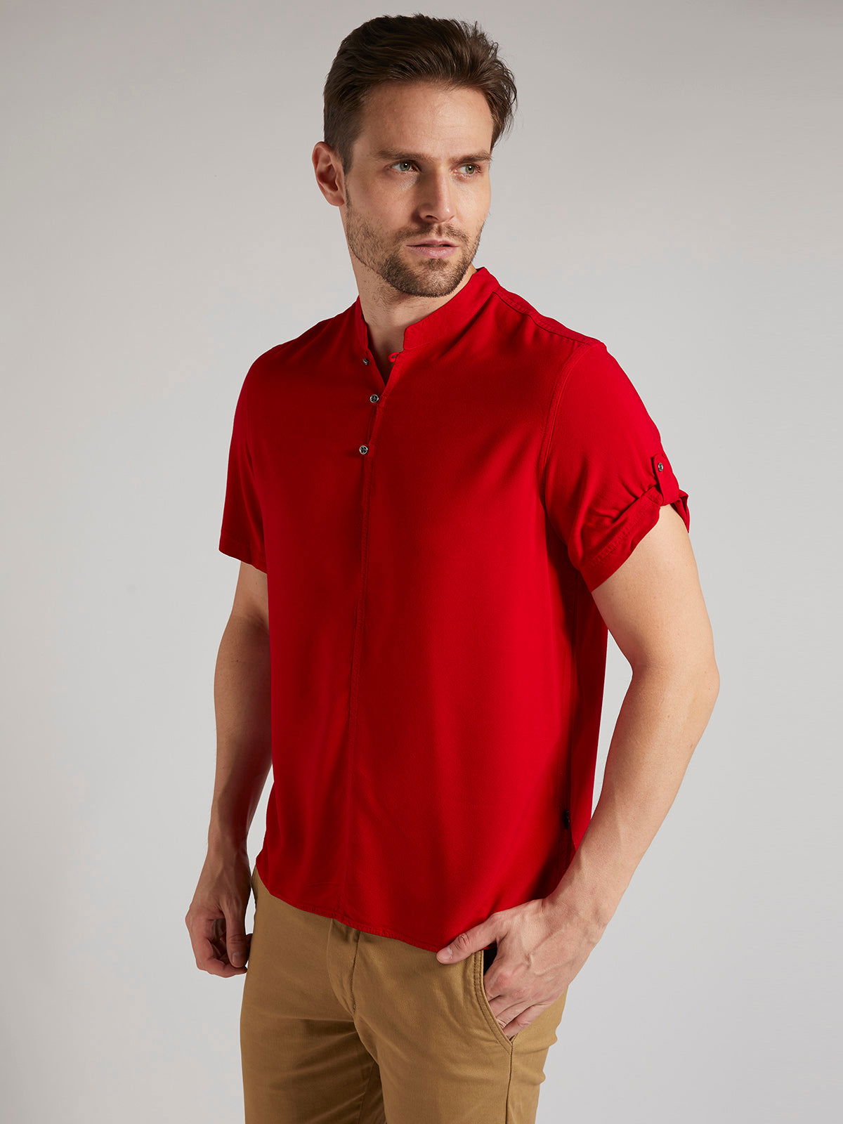 Identiti Men Half Placket Mandarin Collar Shirt/Kurta