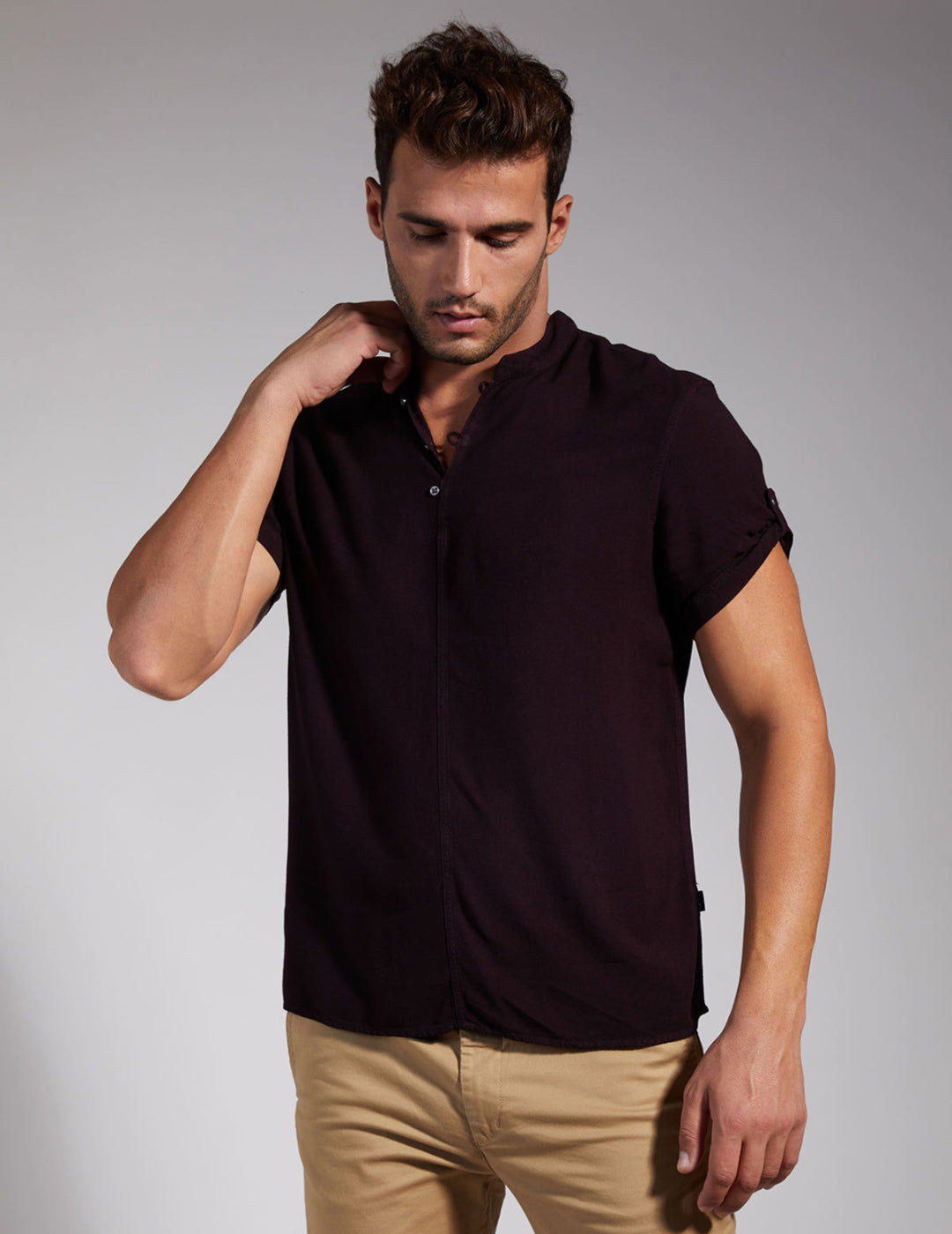 Identiti Men Half Placket Mandarin Collar Shirt/Kurta