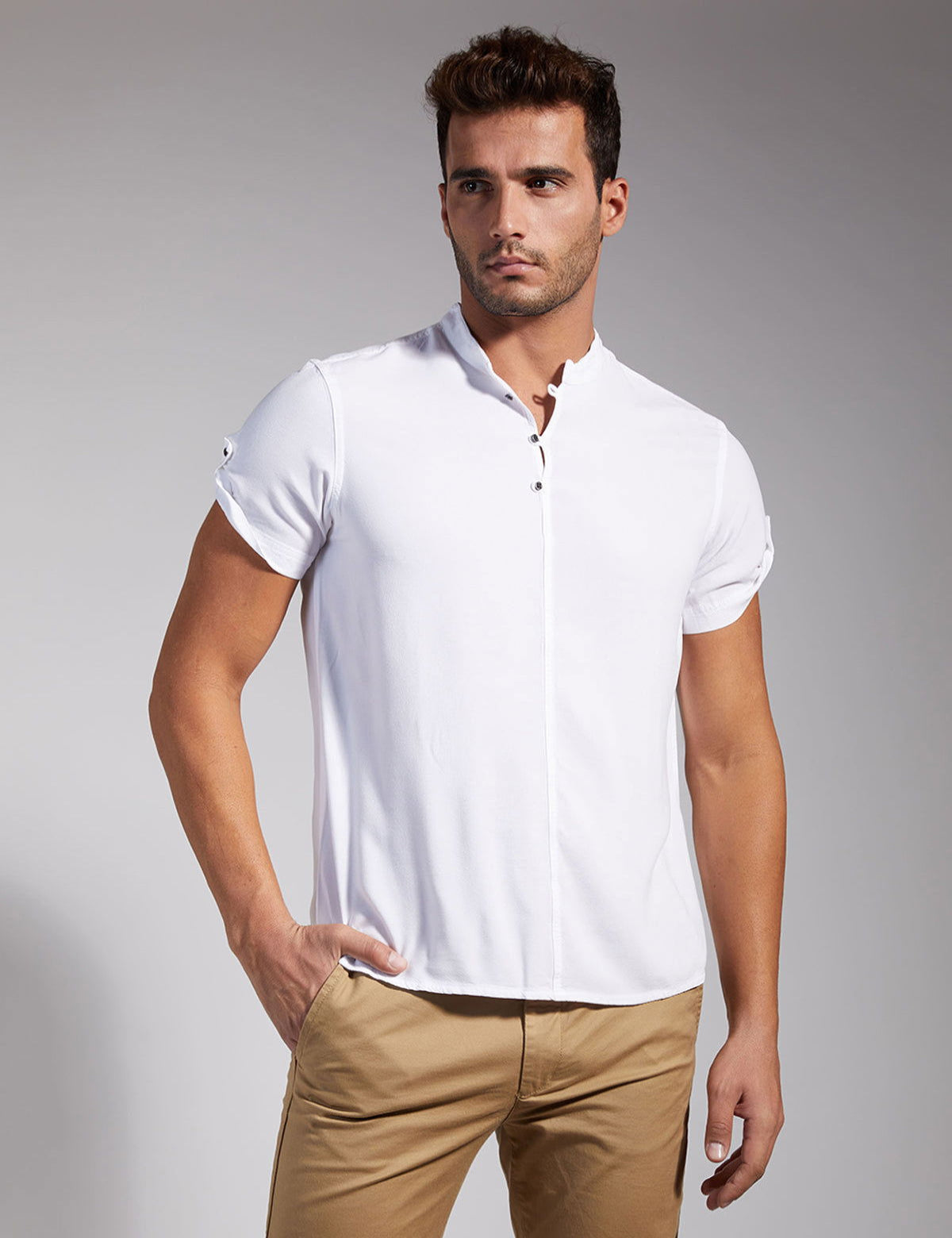 Identiti Men Half Placket Mandarin Collar Shirt/Kurta