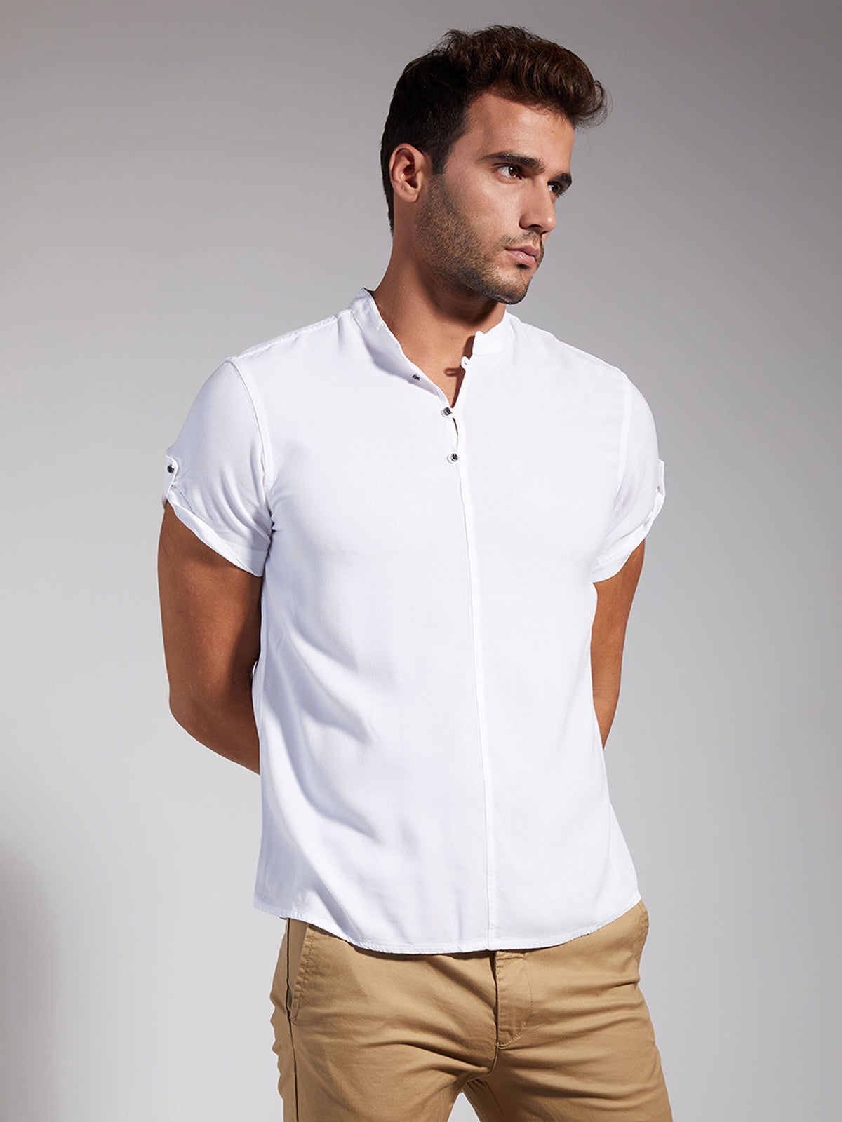 Identiti Men Half Placket Mandarin Collar Shirt/Kurta
