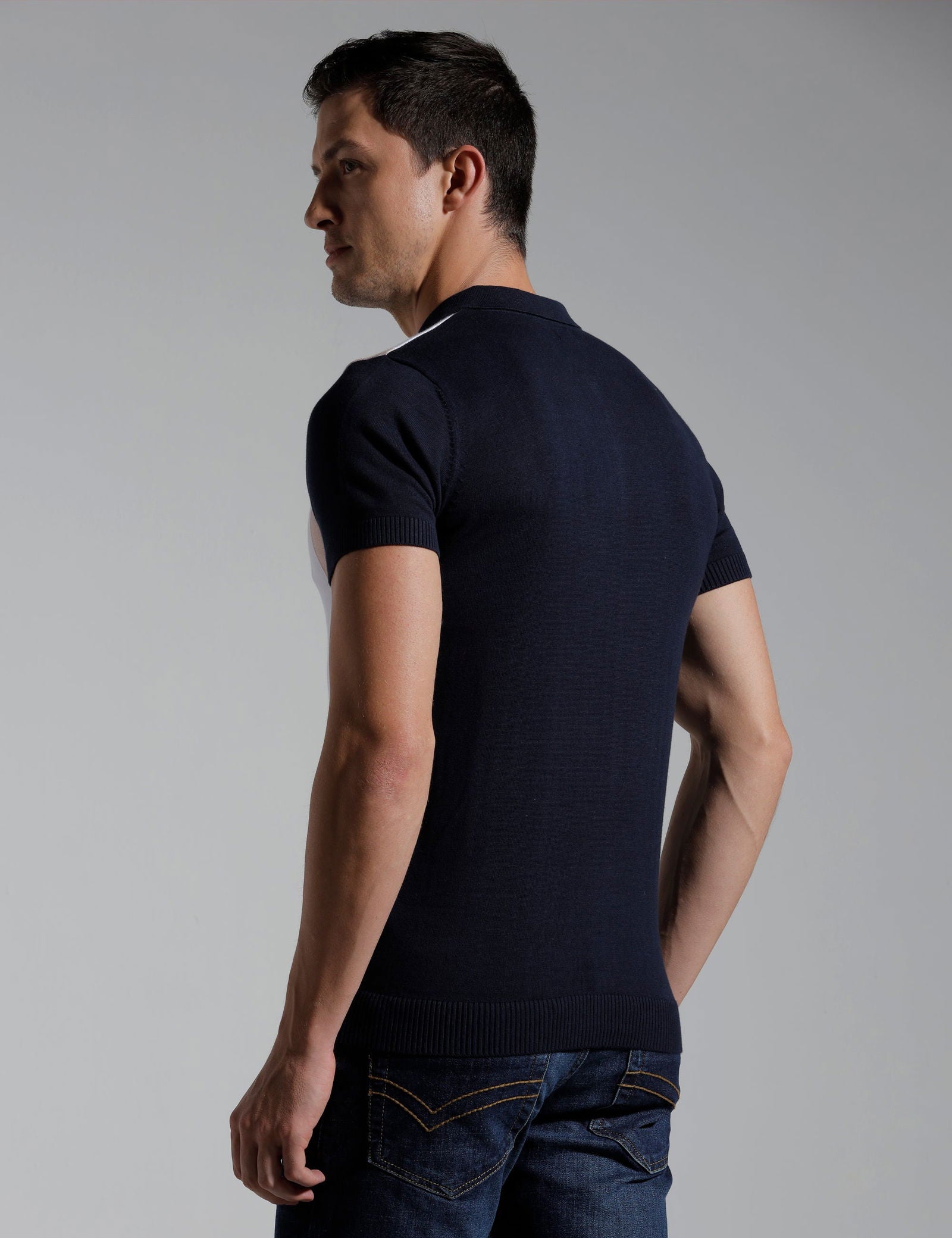 Identiti Multi Stripe Half Sleeve Slim Fit Cotton Casual Polo T-Shirt For Men