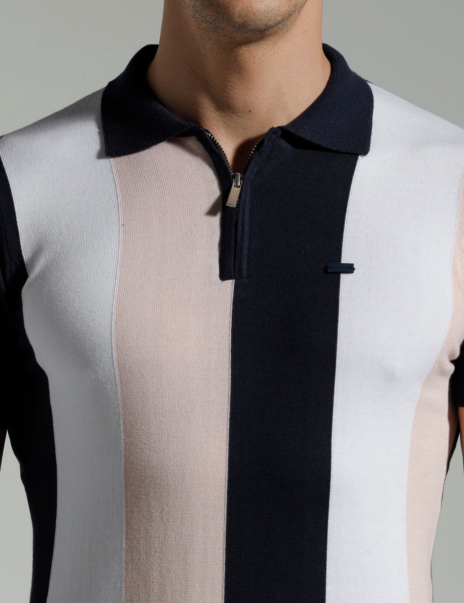 Identiti Multi Stripe Half Sleeve Slim Fit Cotton Casual Polo T-Shirt For Men