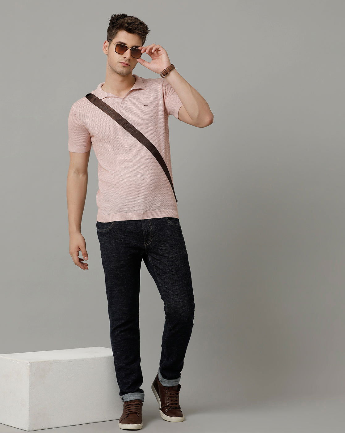 Identiti Pink Half Sleeve Solid Slim Fit Cotton Casual Polo T-Shirt For Men.