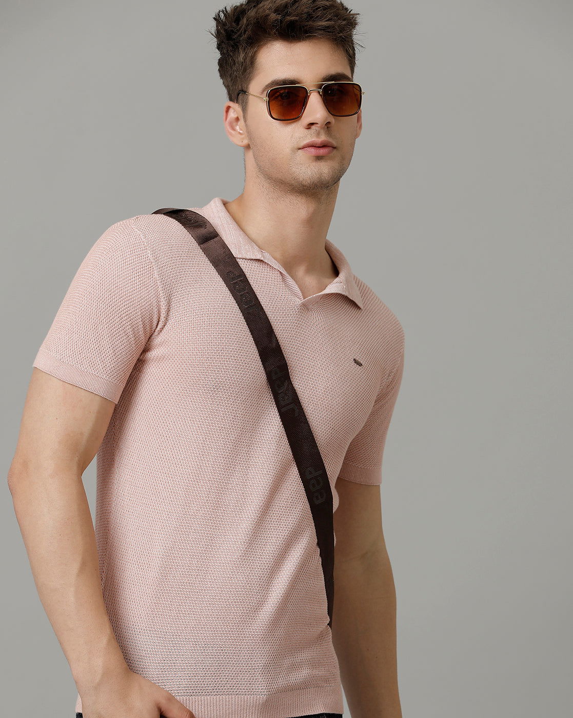 Identiti Pink Half Sleeve Solid Slim Fit Cotton Casual Polo T-Shirt For Men.