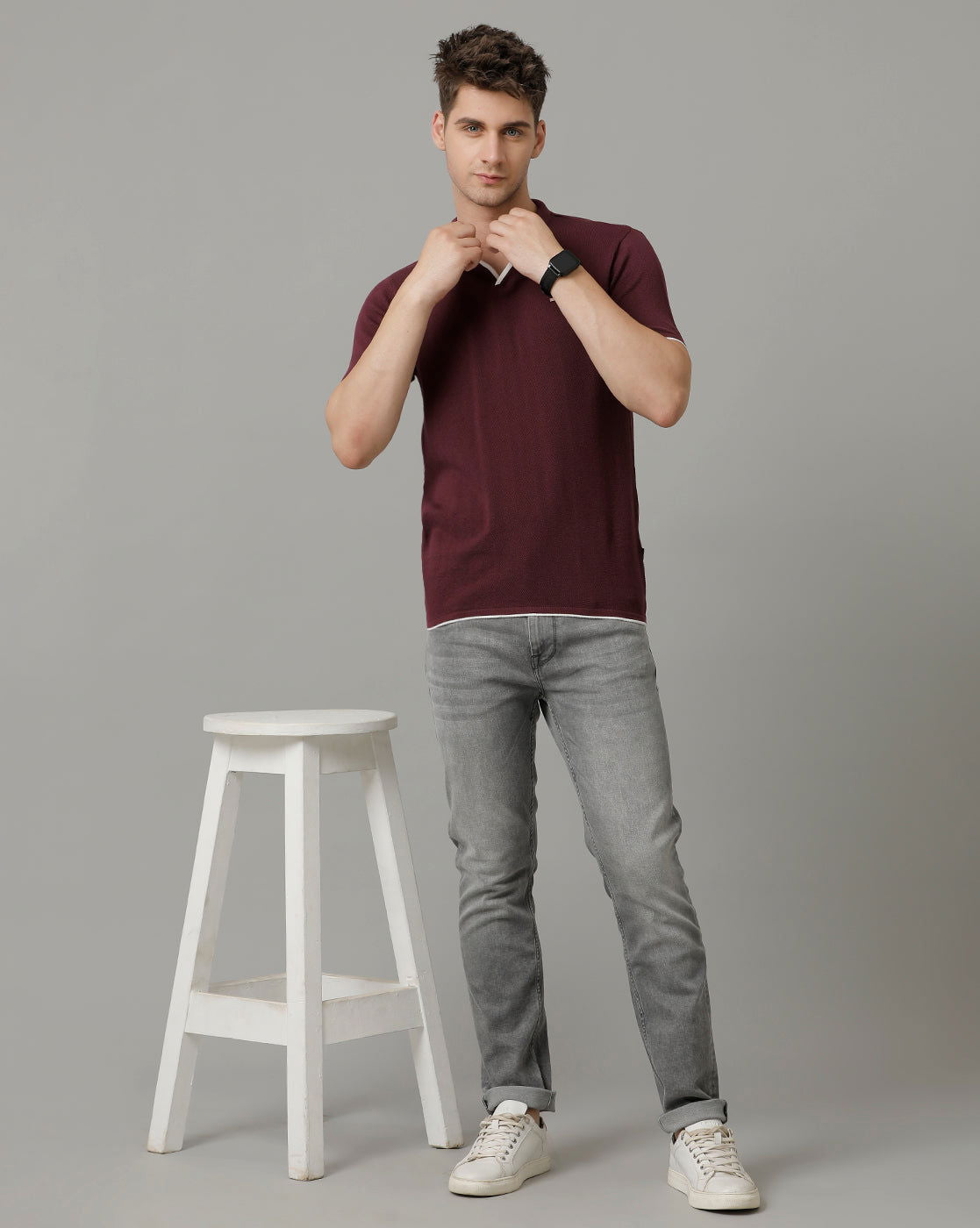 Identiti Purple Half Sleeve Solid Slim Fit Cotton Casual Polo T-Shirt For Men.