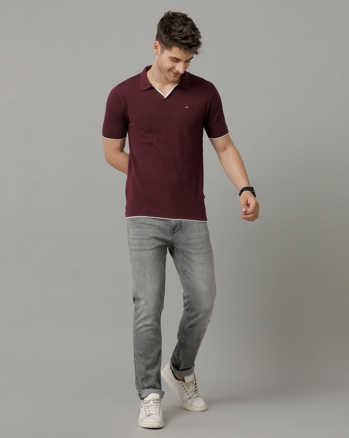 Identiti Purple Half Sleeve Solid Slim Fit Cotton Casual Polo T-Shirt For Men.