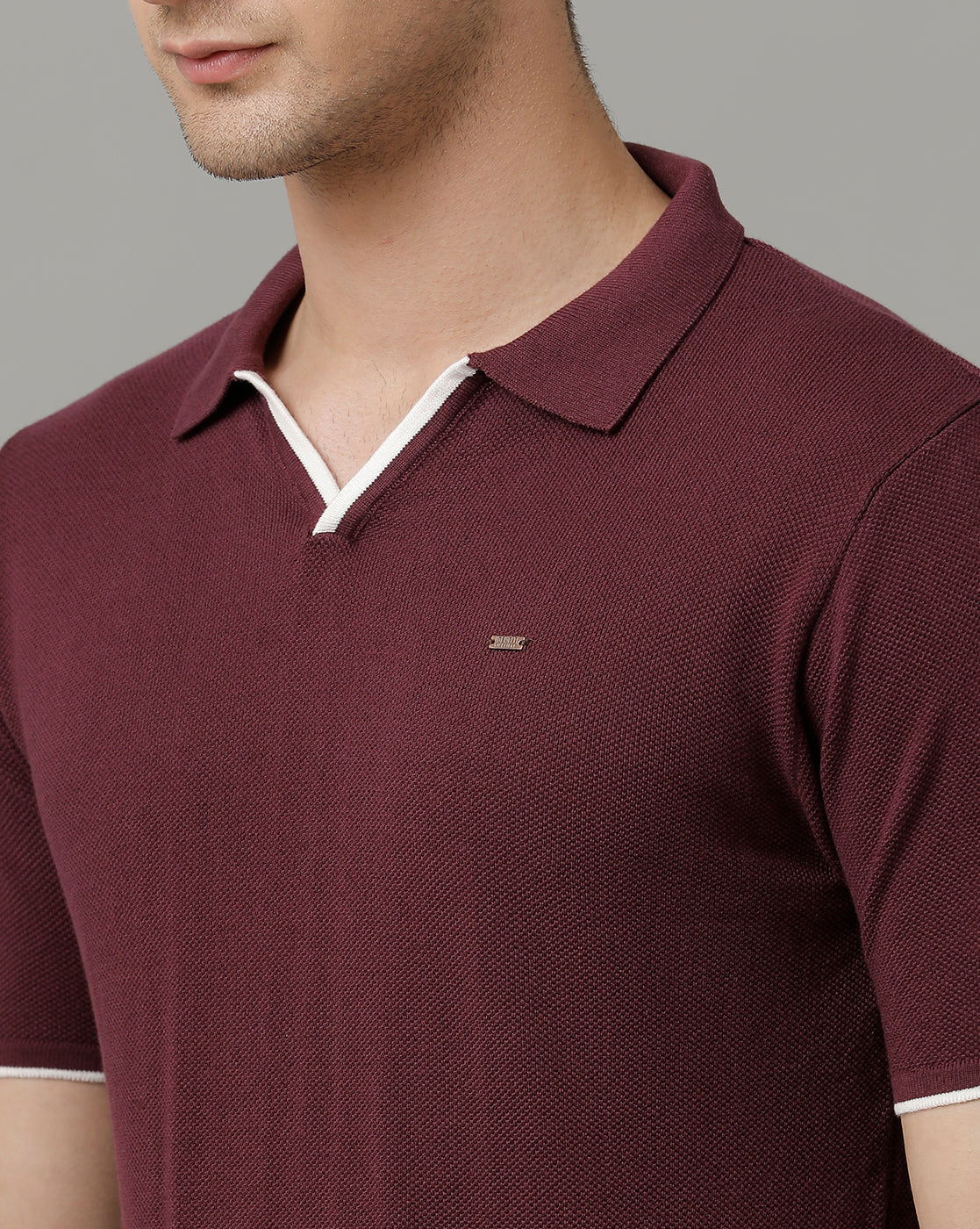 Identiti Purple Half Sleeve Solid Slim Fit Cotton Casual Polo T-Shirt For Men.