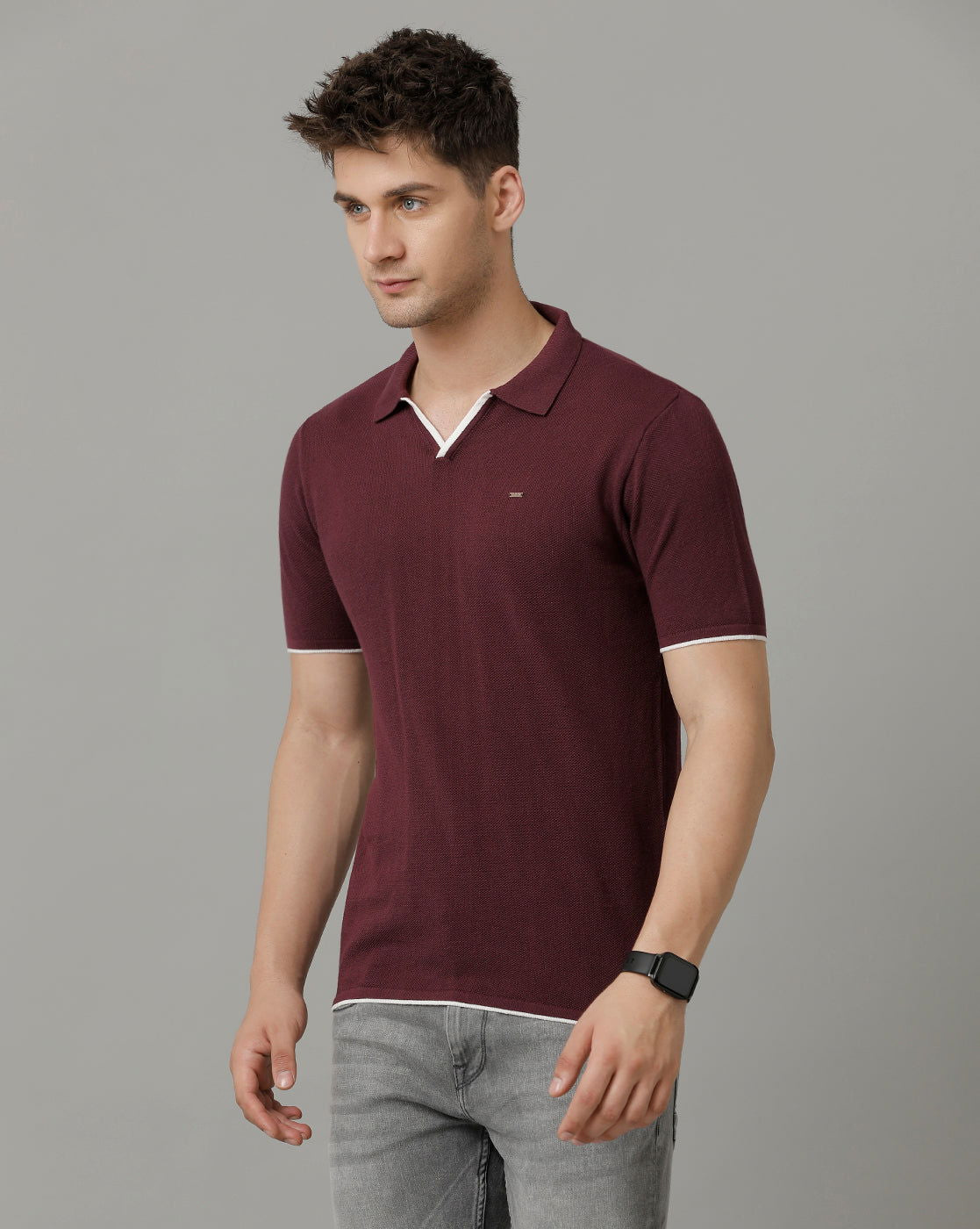 Identiti Purple Half Sleeve Solid Slim Fit Cotton Casual Polo T-Shirt For Men.