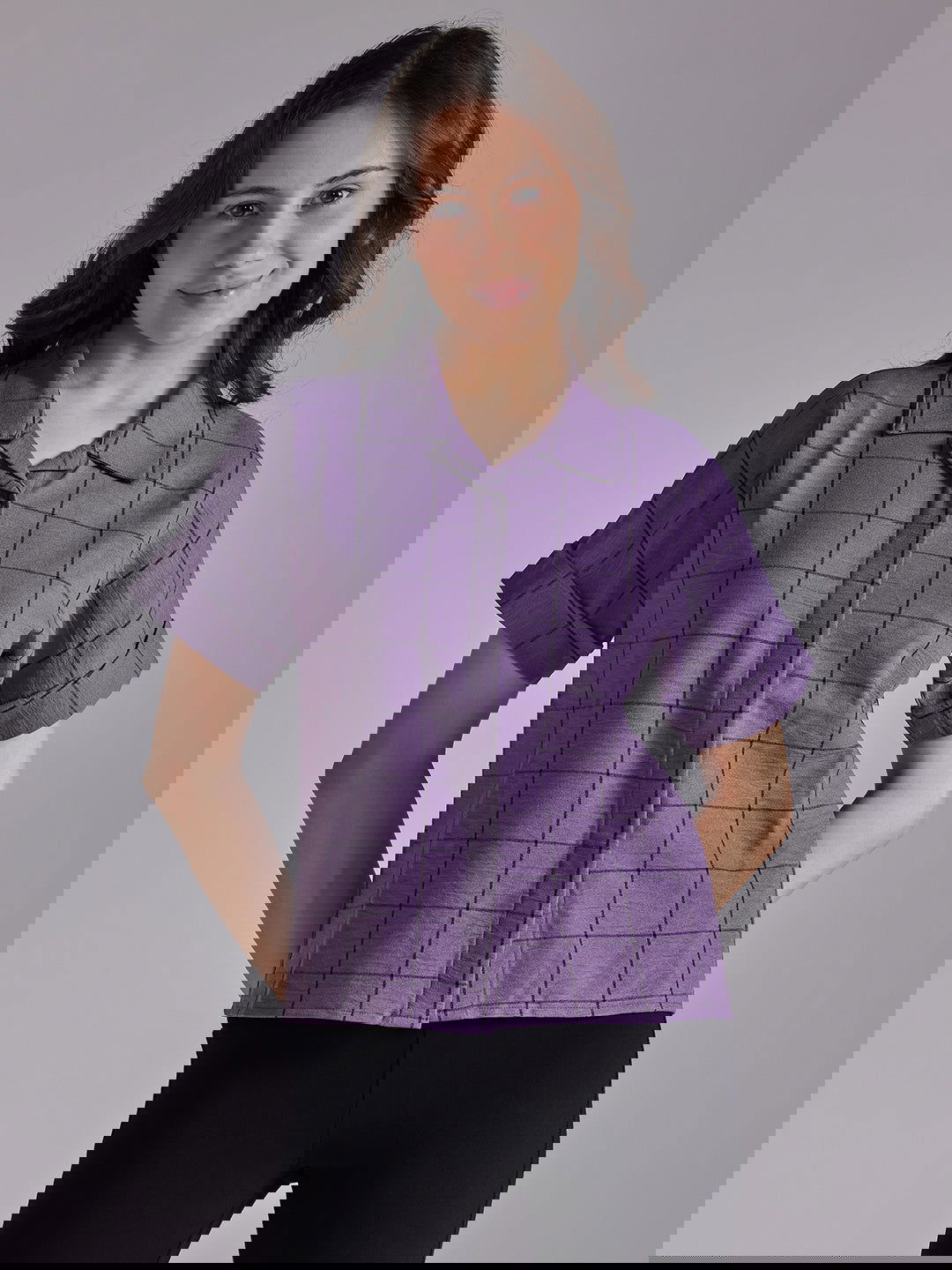 Identiti Women Checkered Casual Shirt - Purple.
