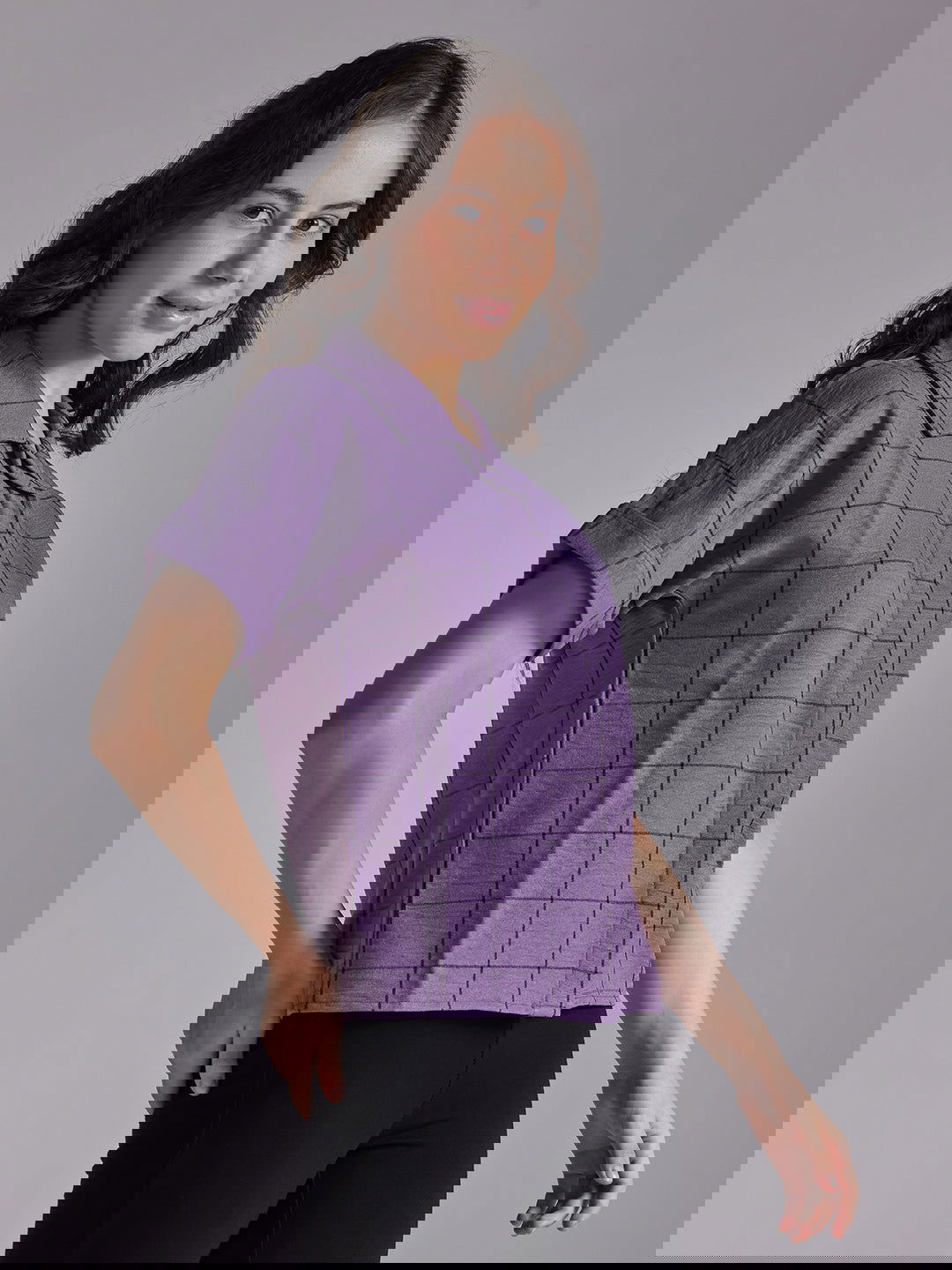 Identiti Women Checkered Casual Shirt - Purple.