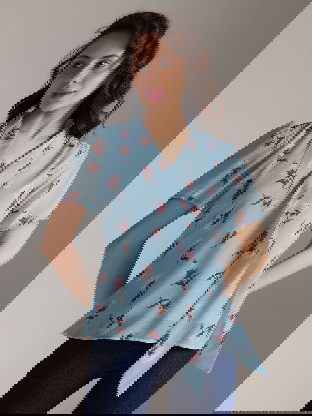 Identiti Women Printed Casual Top - Blue.