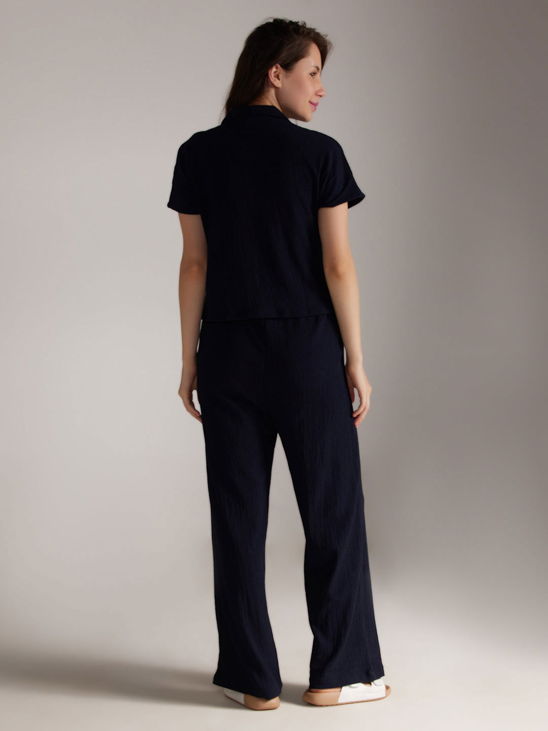 Identiti Women Solid Co-ord Set - Navy.