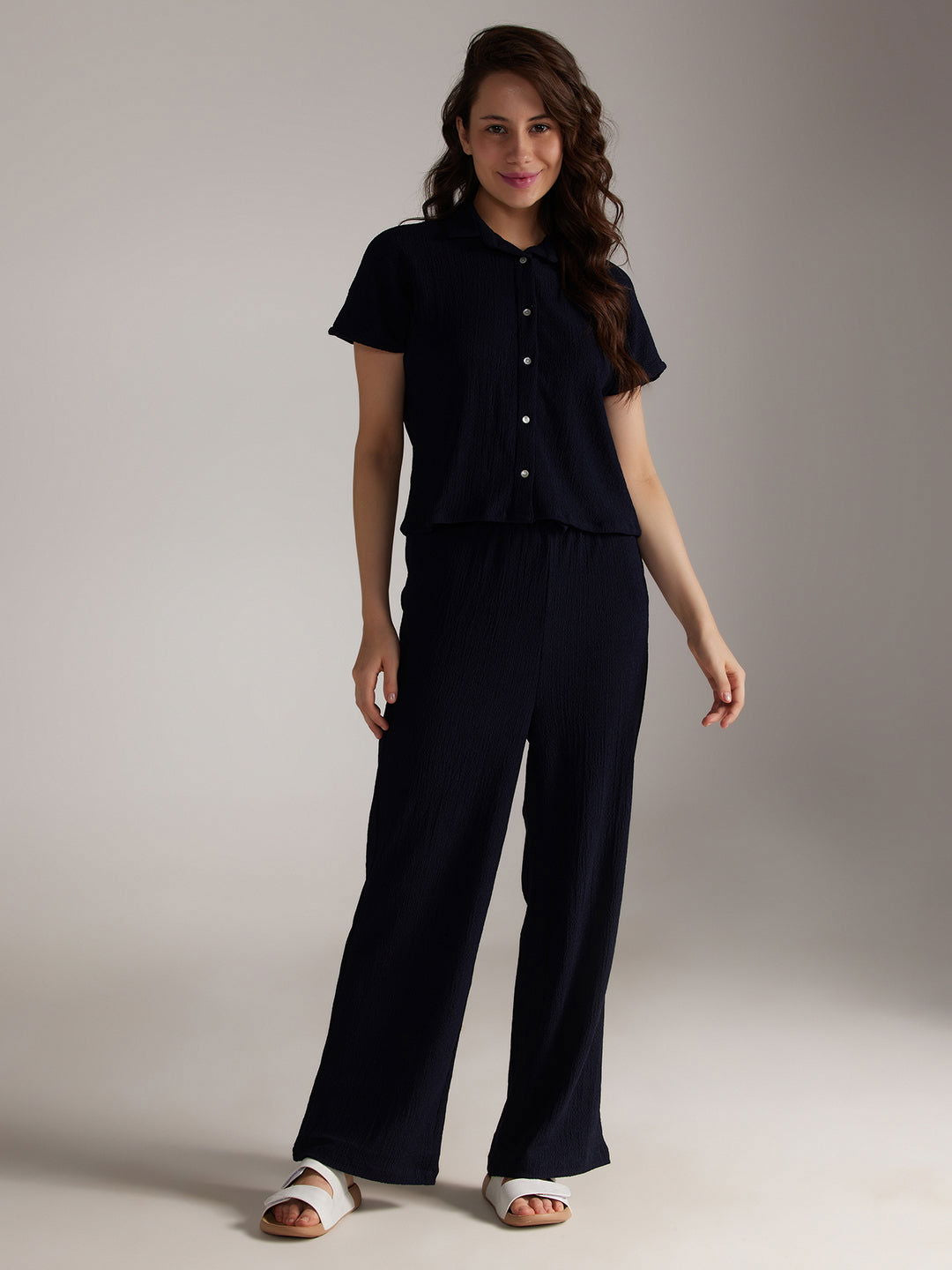Identiti Women Solid Co-ord Set - Navy.