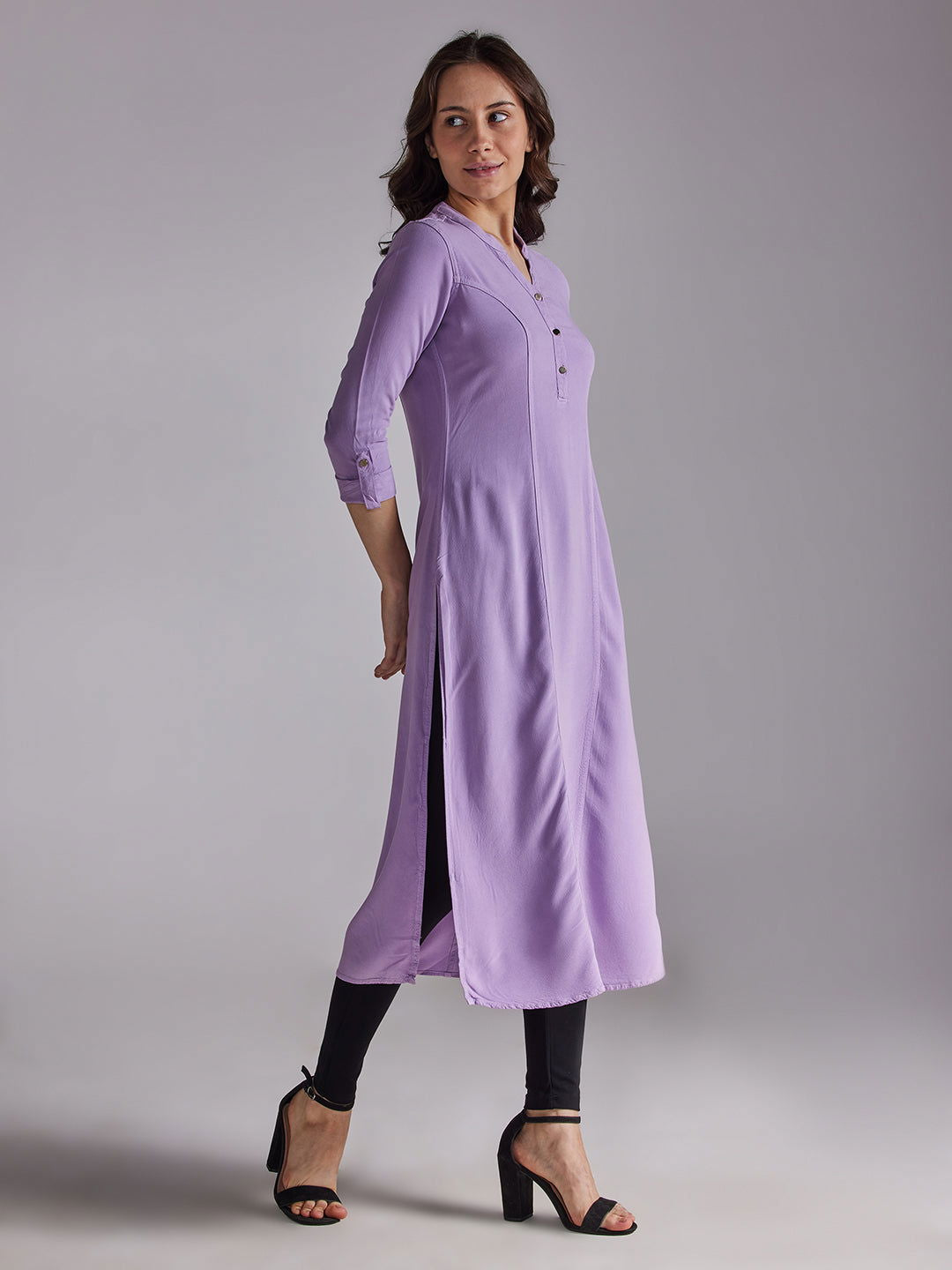 Identiti Women Solid Indo Western Tunic - Lilac.