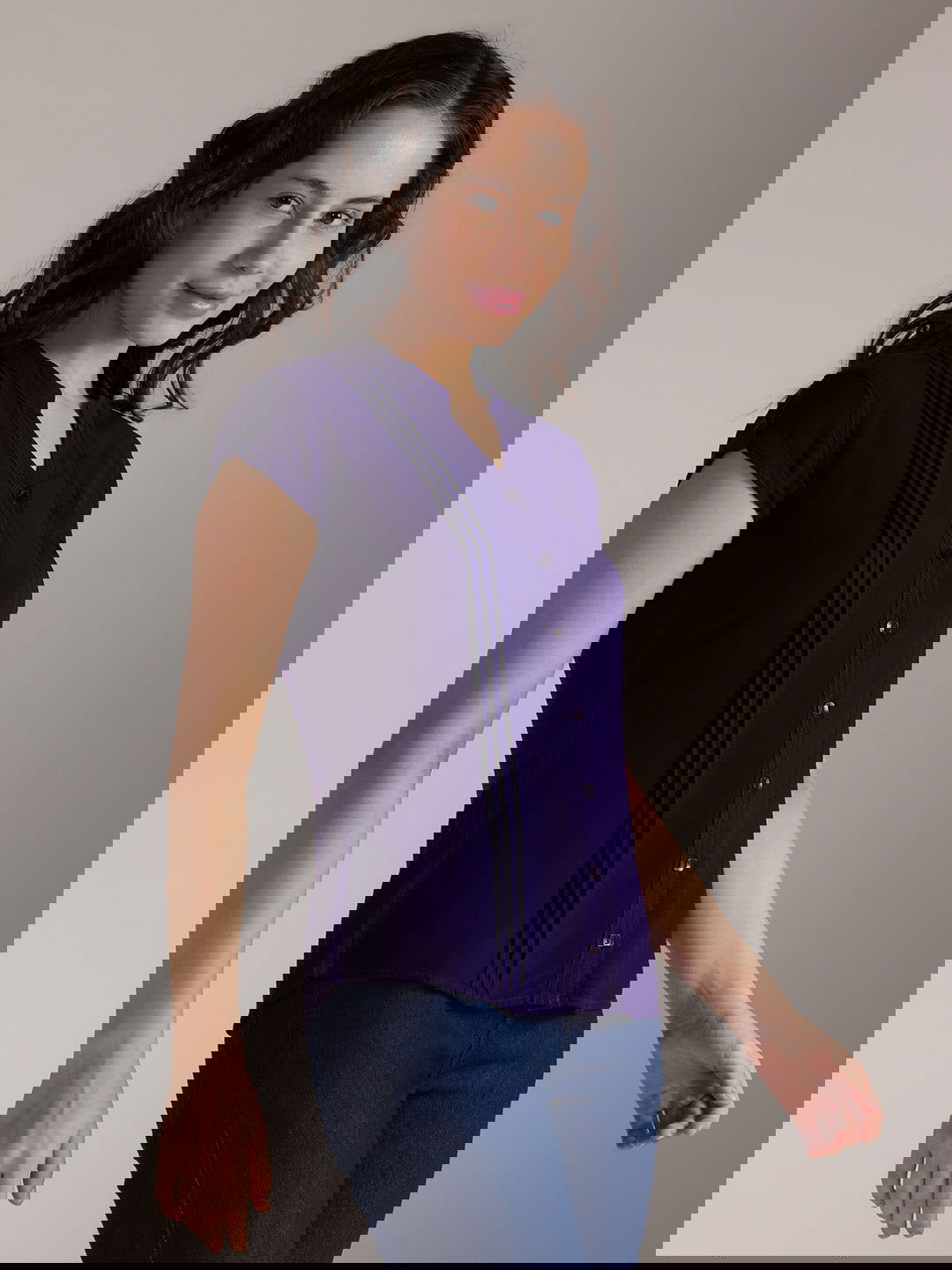 Identiti Women Solid Slim Fit Shirt - Lavender.