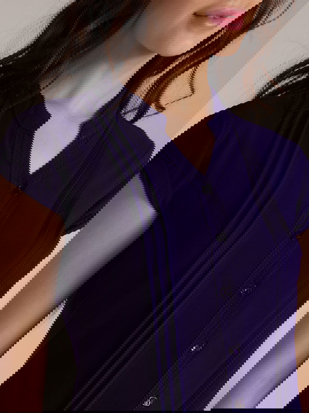 Identiti Women Solid Slim Fit Shirt - Lavender.