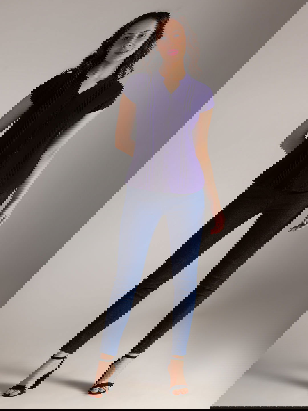 Identiti Women Solid Slim Fit Shirt - Lavender.