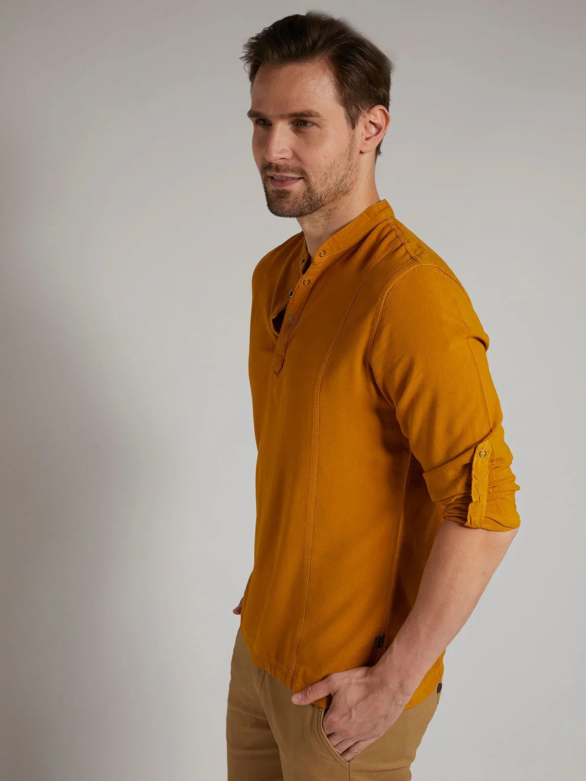 Men Half Placket Mandarin Collar Viscose Shirt / Kurta