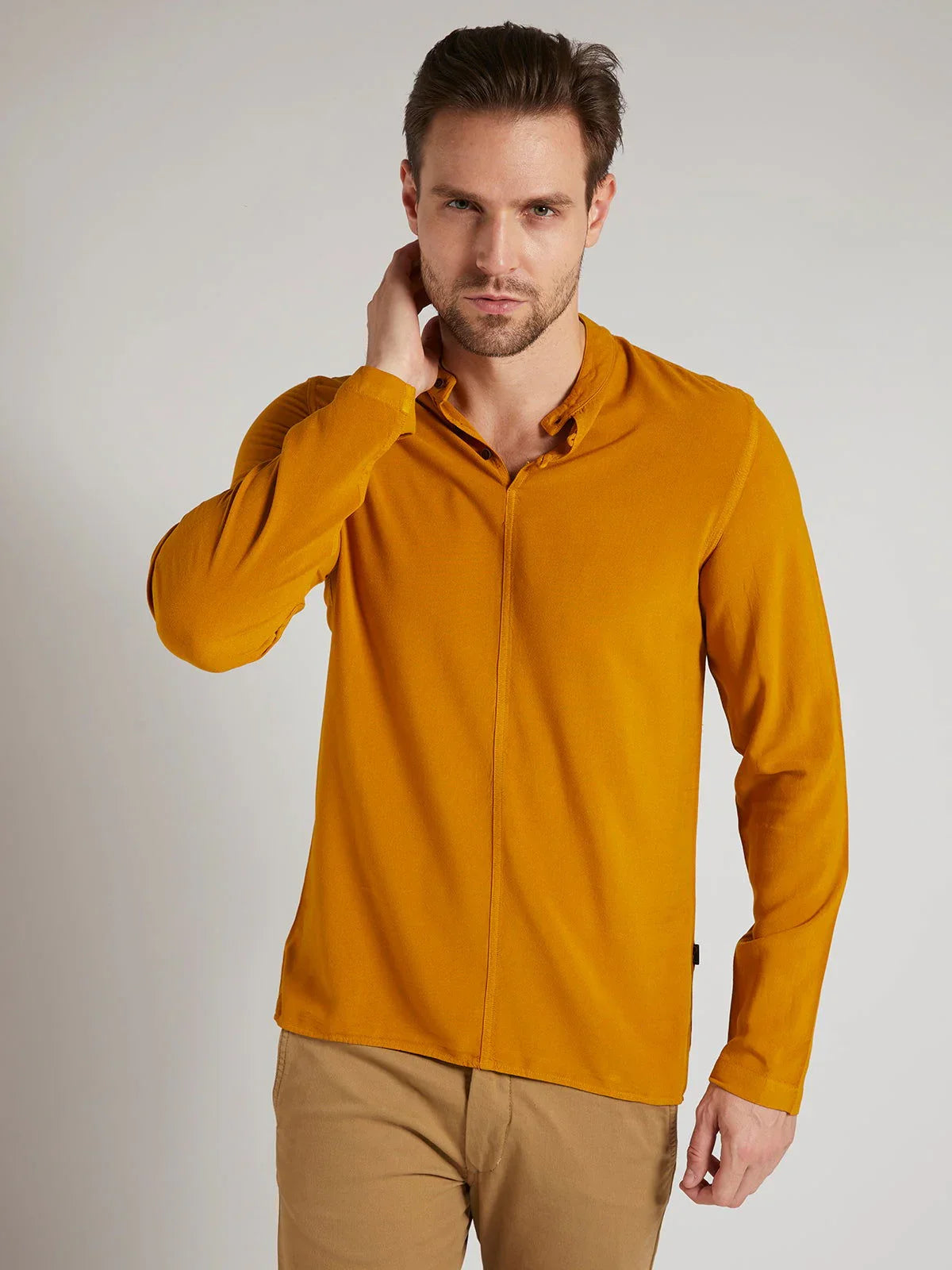 Men Half Placket Mandarin Collar Viscose Shirt / Kurta