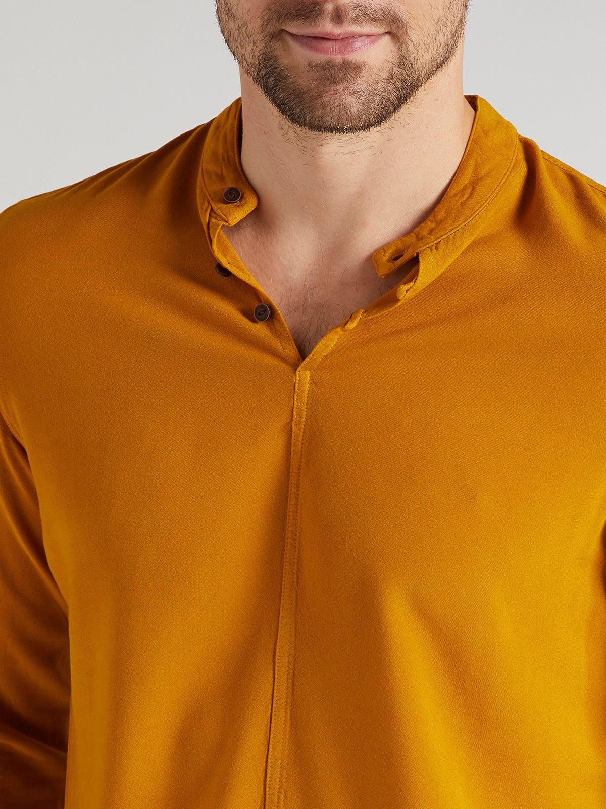 Men Half Placket Mandarin Collar Viscose Shirt / Kurta