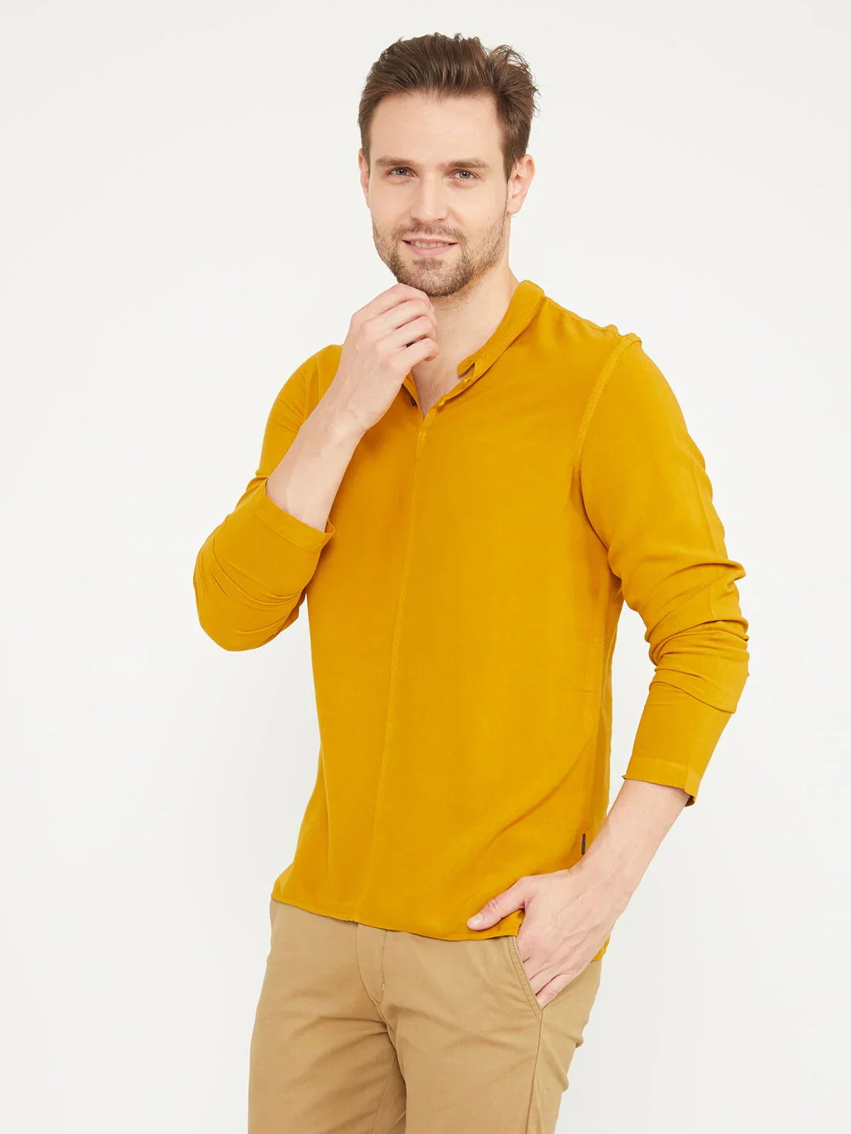 Men Half Placket Mandarin Collar Viscose Shirt / Kurta