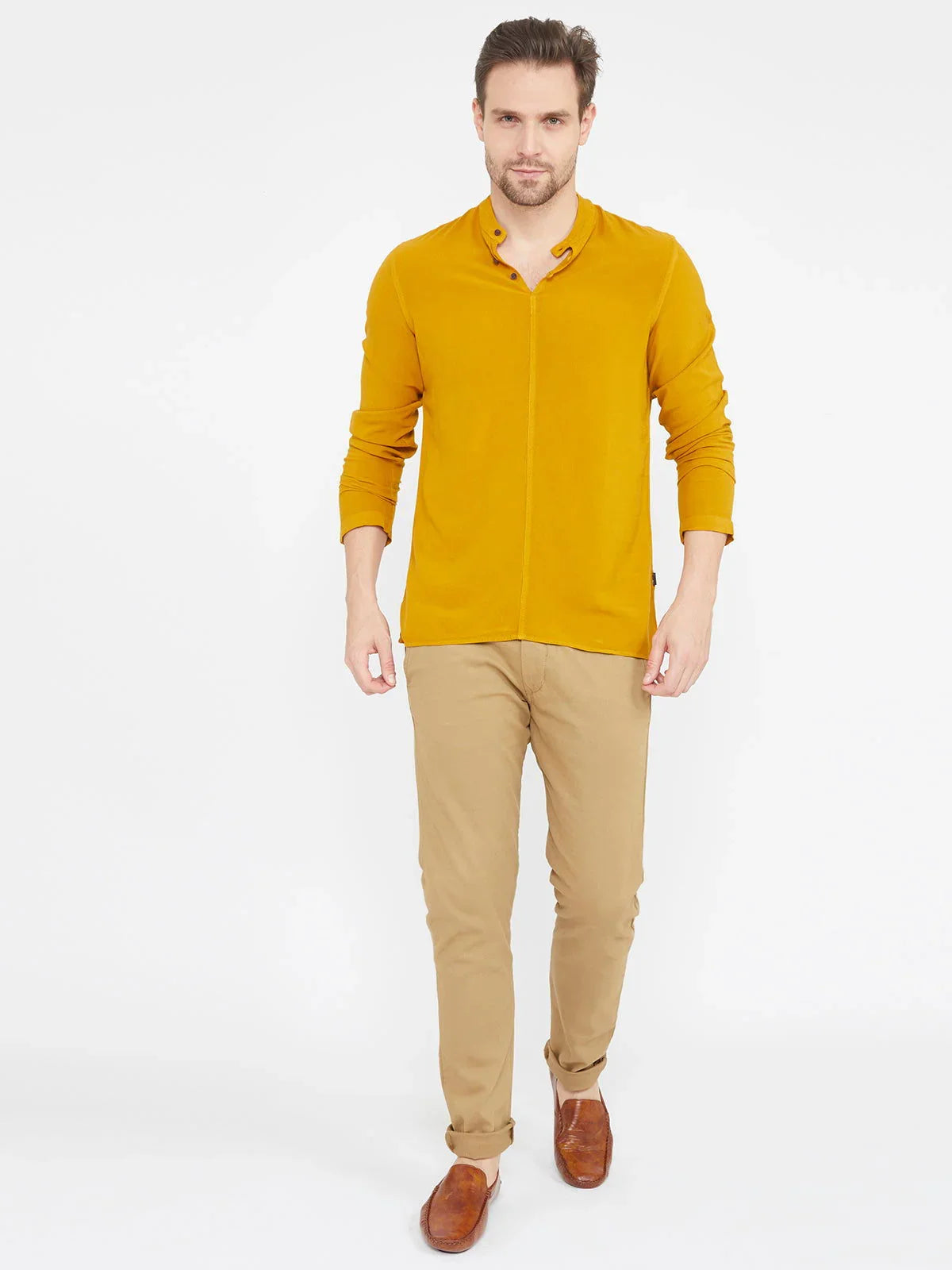 Men Half Placket Mandarin Collar Viscose Shirt / Kurta