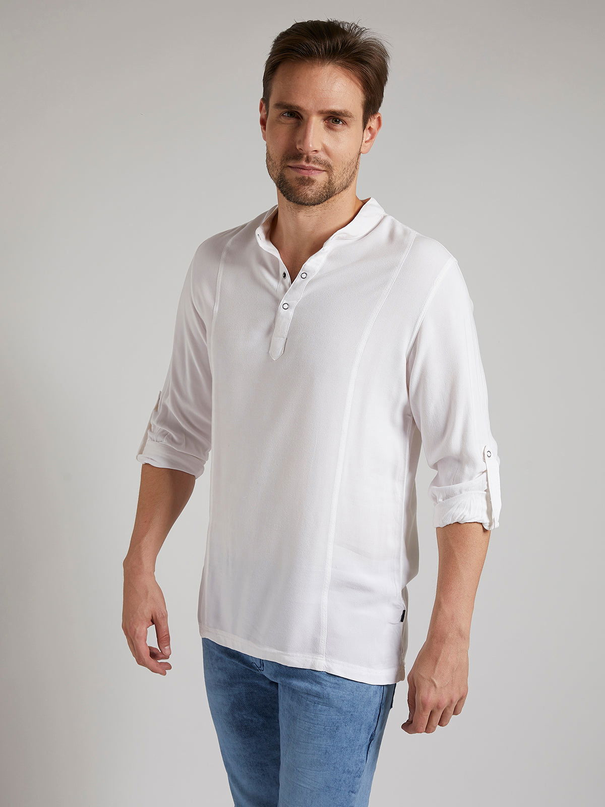 Men Half Placket Mandarin Collar Viscose Shirt / Kurta