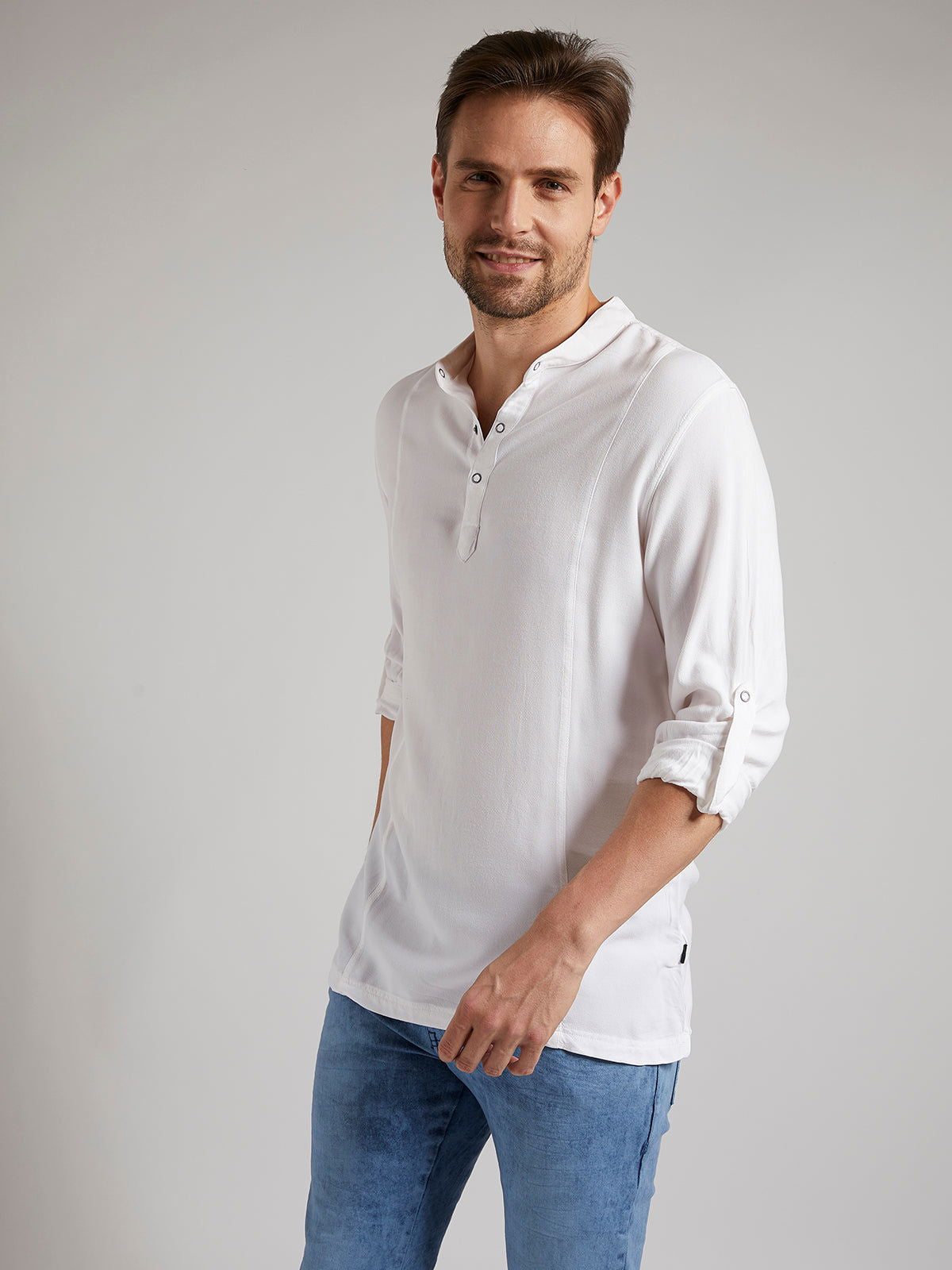 Men Half Placket Mandarin Collar Viscose Shirt / Kurta