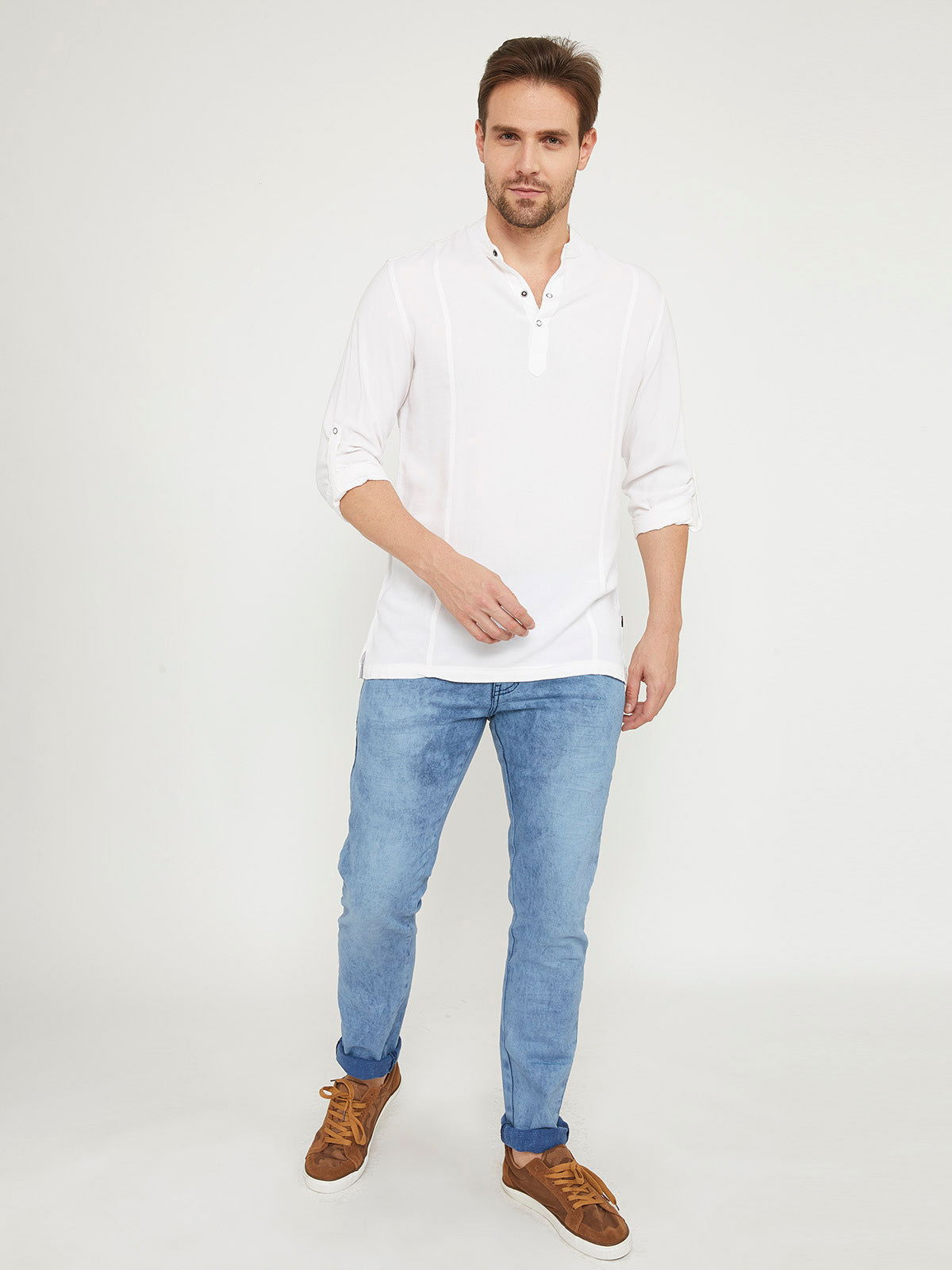Men Half Placket Mandarin Collar Viscose Shirt / Kurta