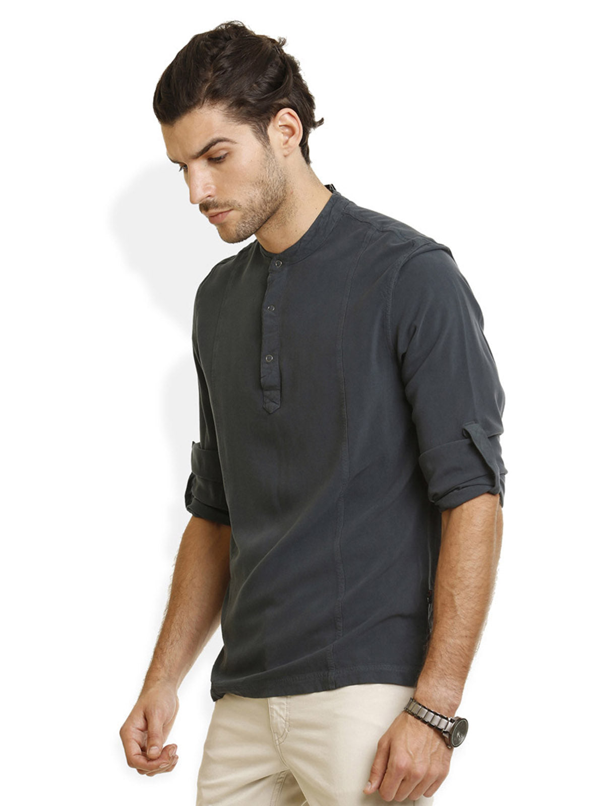Men Half Placket Mandarin Collar Viscose Shirt / Kurta