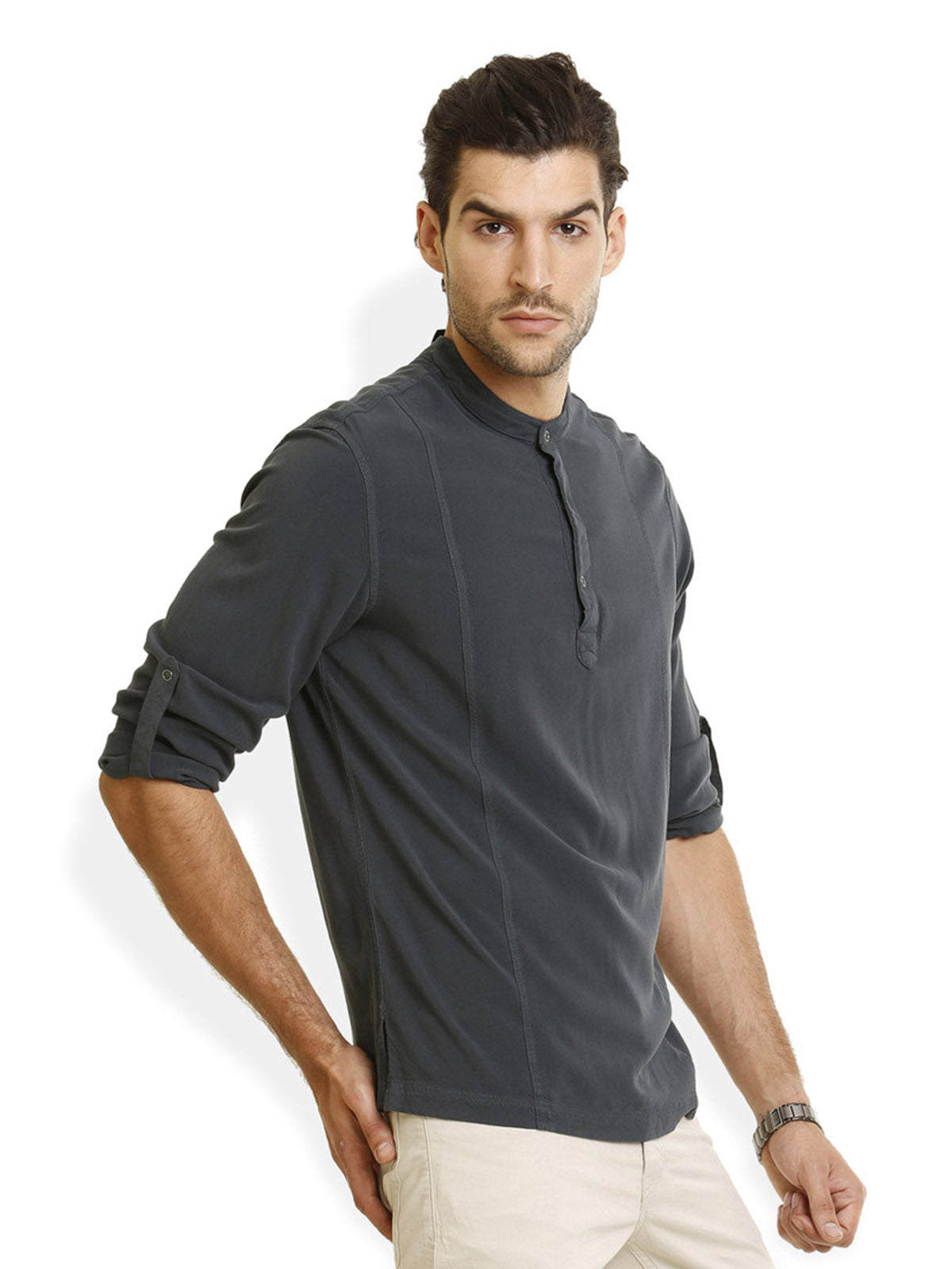 Men Half Placket Mandarin Collar Viscose Shirt / Kurta