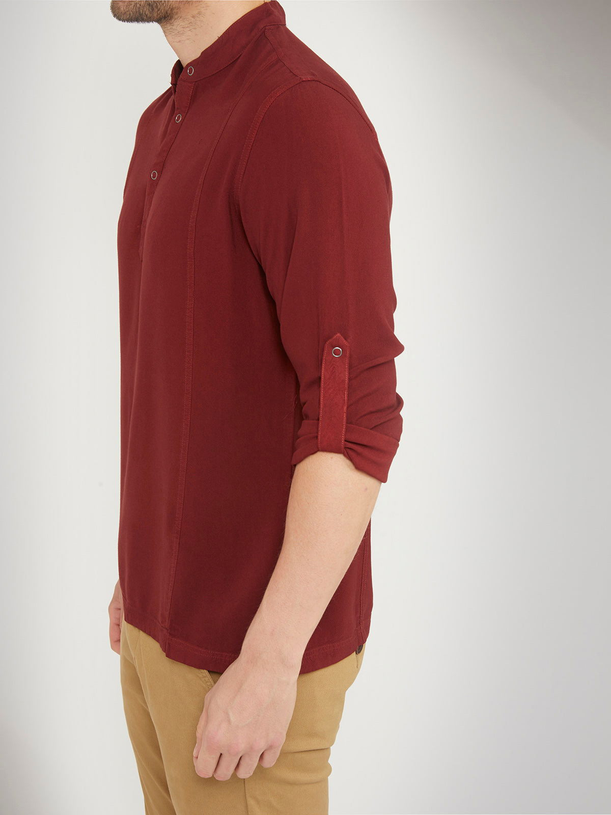 Men Half Placket Mandarin Collar Viscose Shirt / Kurta