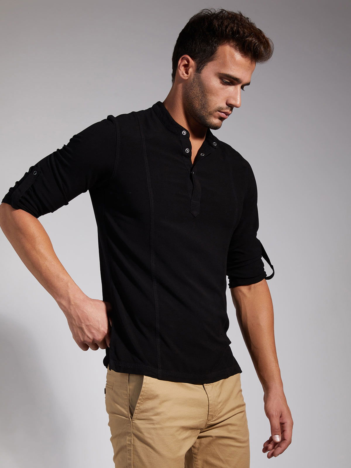 Men Half Placket Mandarin Collar Viscose Shirt / Kurta