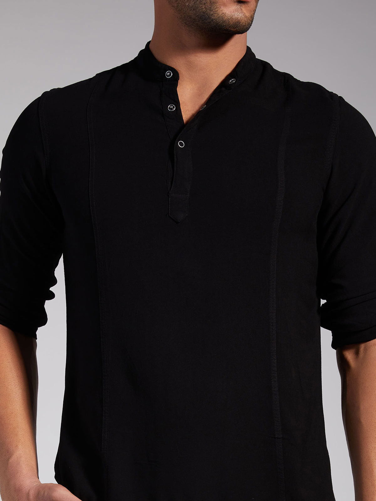 Men Half Placket Mandarin Collar Viscose Shirt / Kurta