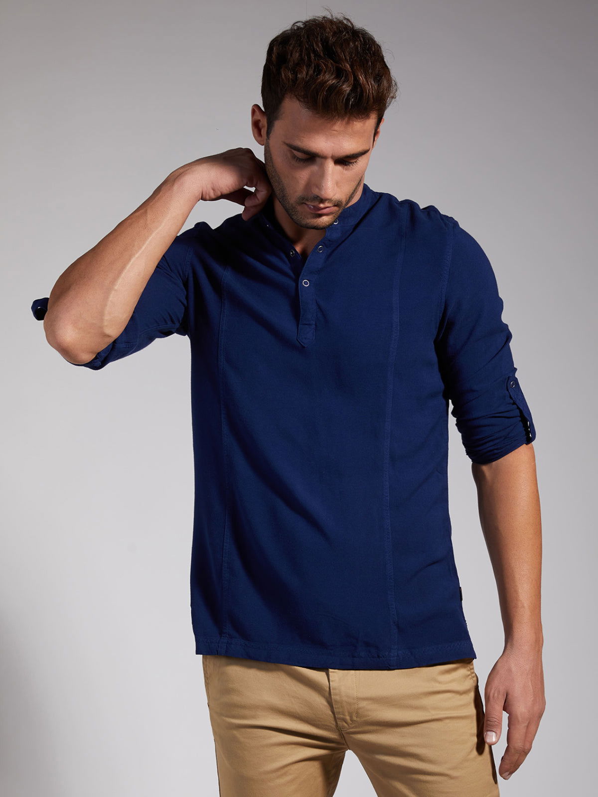 Men Half Placket Mandarin Collar Viscose Shirt / Kurta