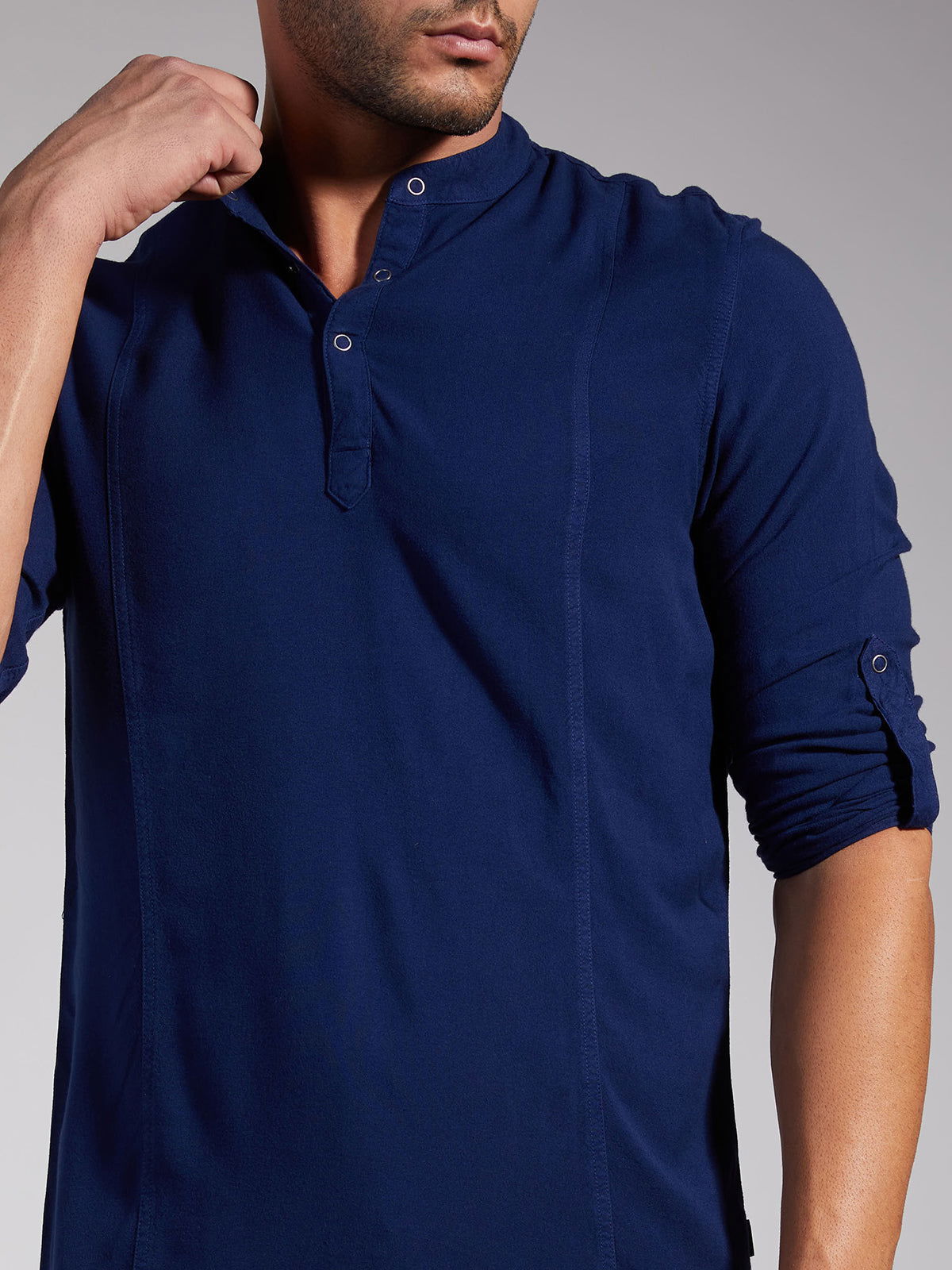 Men Half Placket Mandarin Collar Viscose Shirt / Kurta