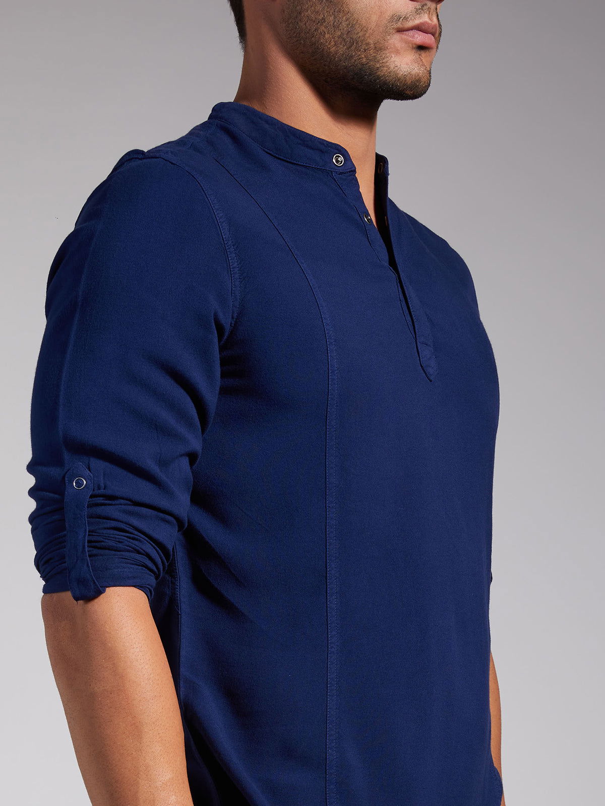 Men Half Placket Mandarin Collar Viscose Shirt / Kurta