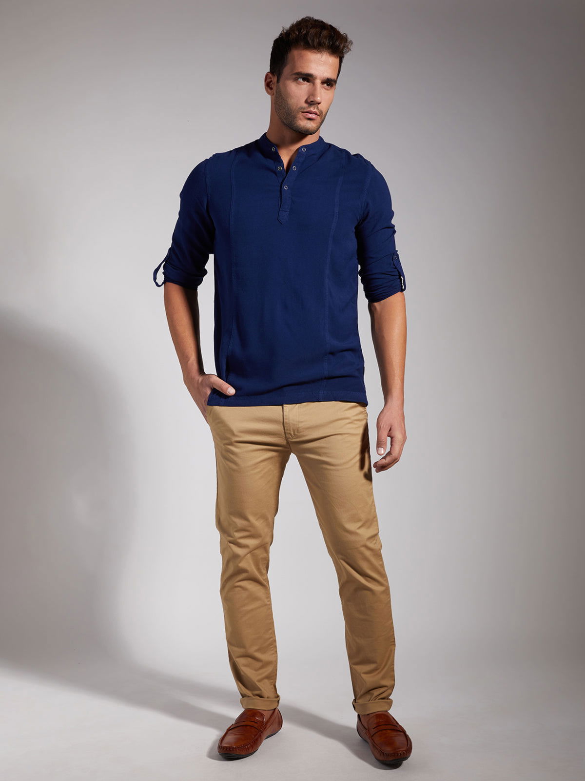 Men Half Placket Mandarin Collar Viscose Shirt / Kurta