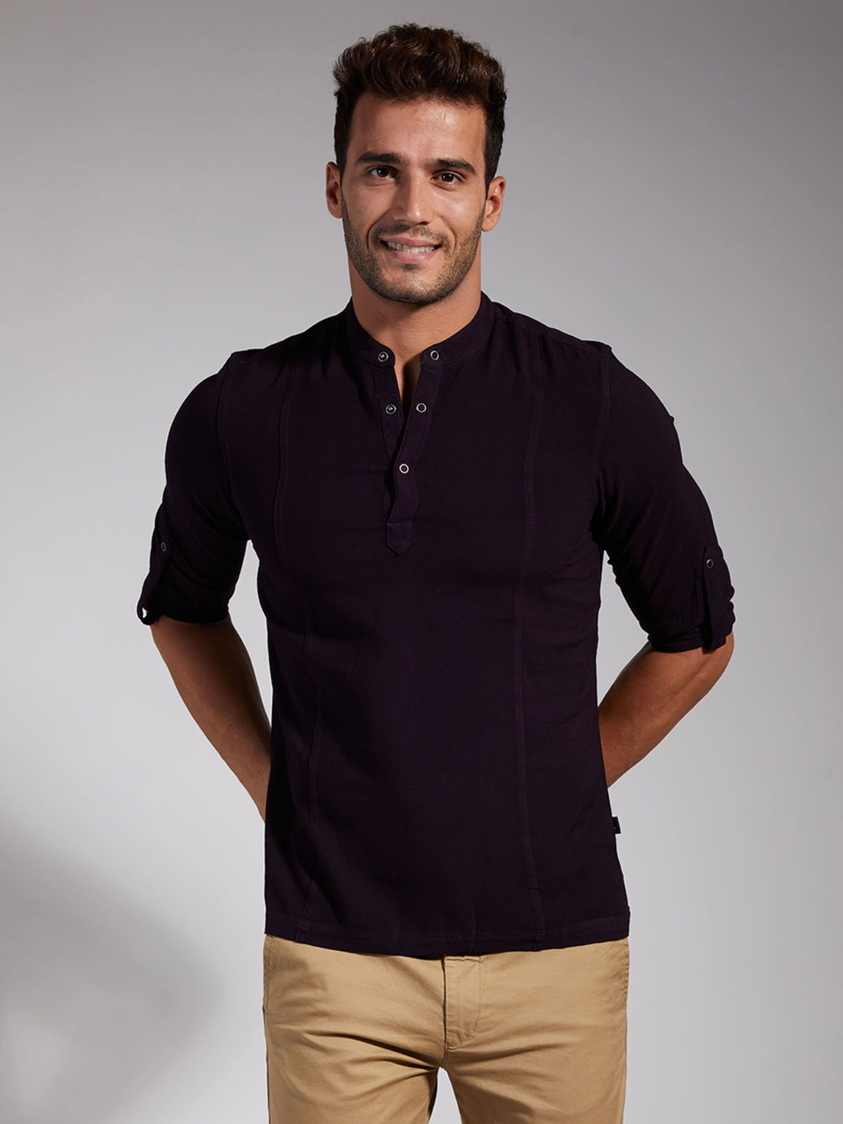 Men Half Placket Mandarin Collar Viscose Shirt / Kurta