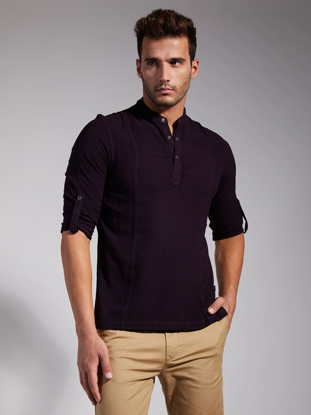 Men Half Placket Mandarin Collar Viscose Shirt / Kurta