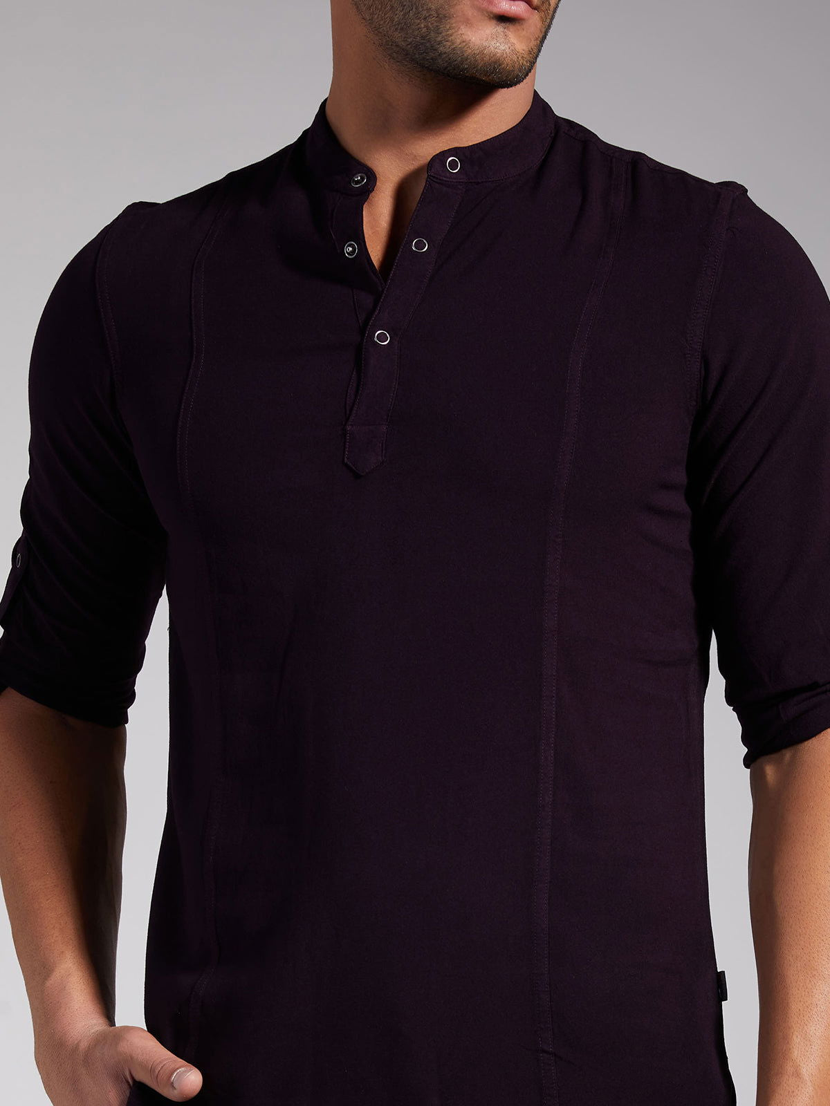 Men Half Placket Mandarin Collar Viscose Shirt / Kurta