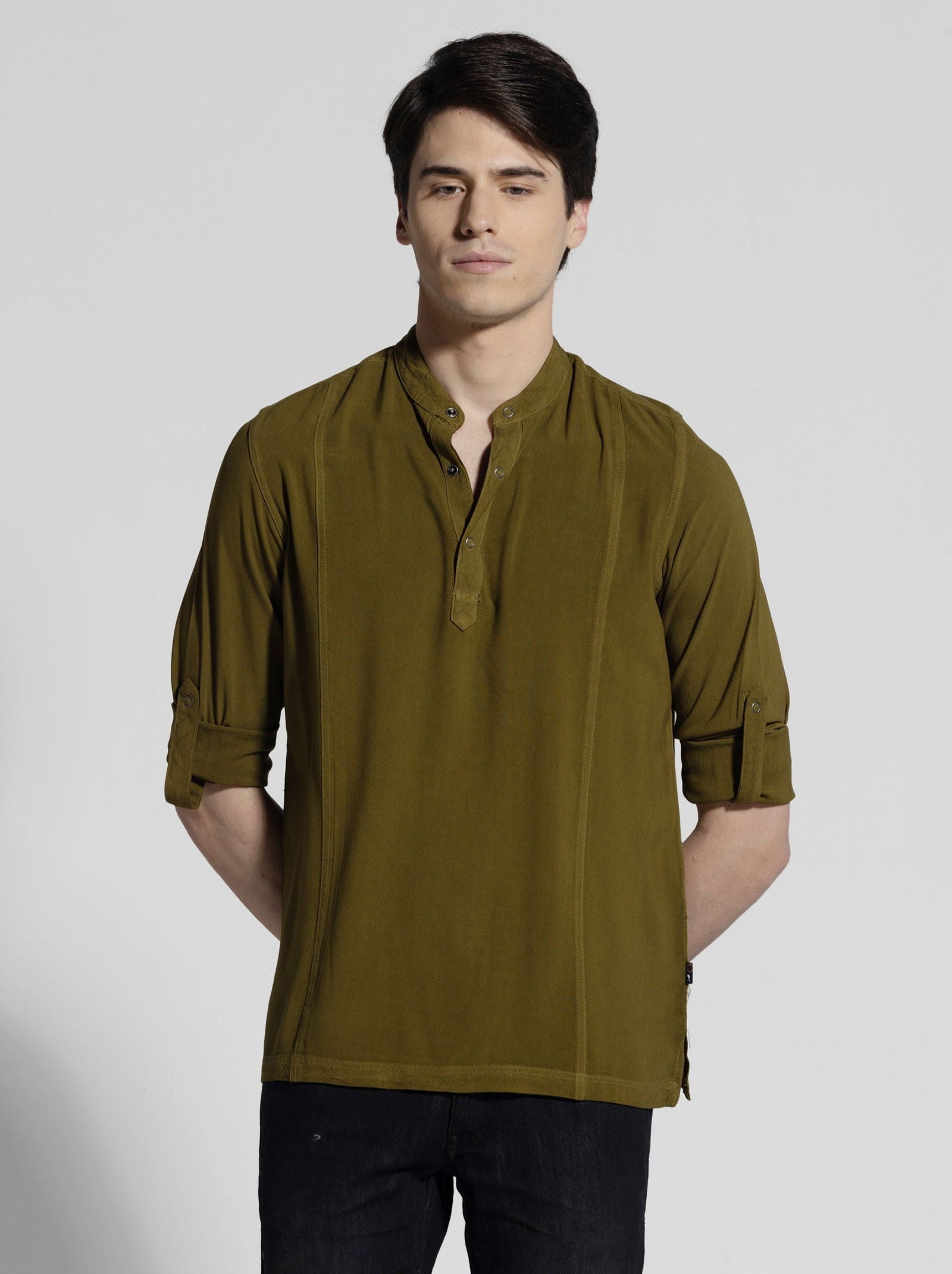 Men Half Placket Mandarin Collar Viscose Shirt / Kurta