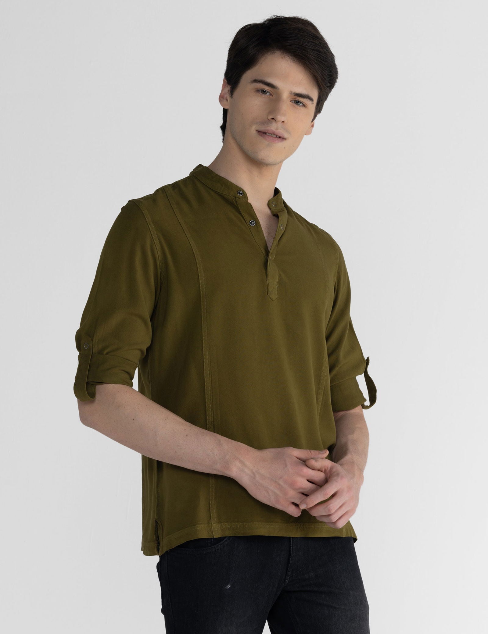 Men Half Placket Mandarin Collar Viscose Shirt / Kurta