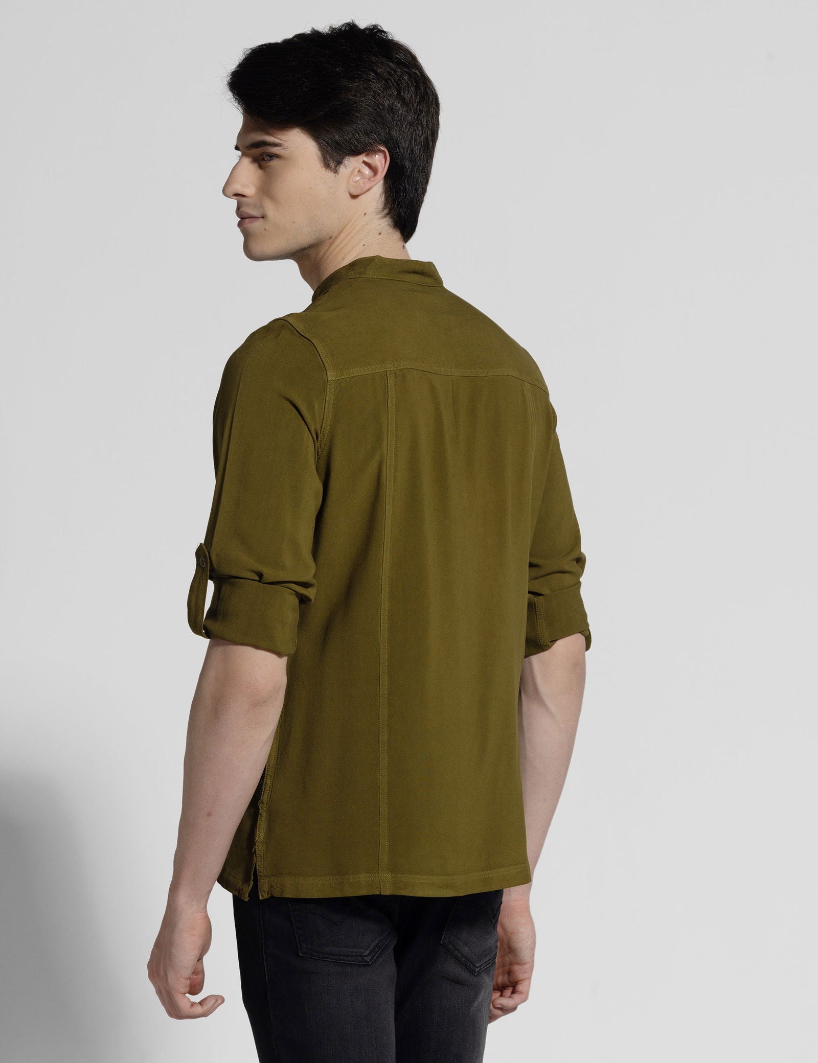 Men Half Placket Mandarin Collar Viscose Shirt / Kurta