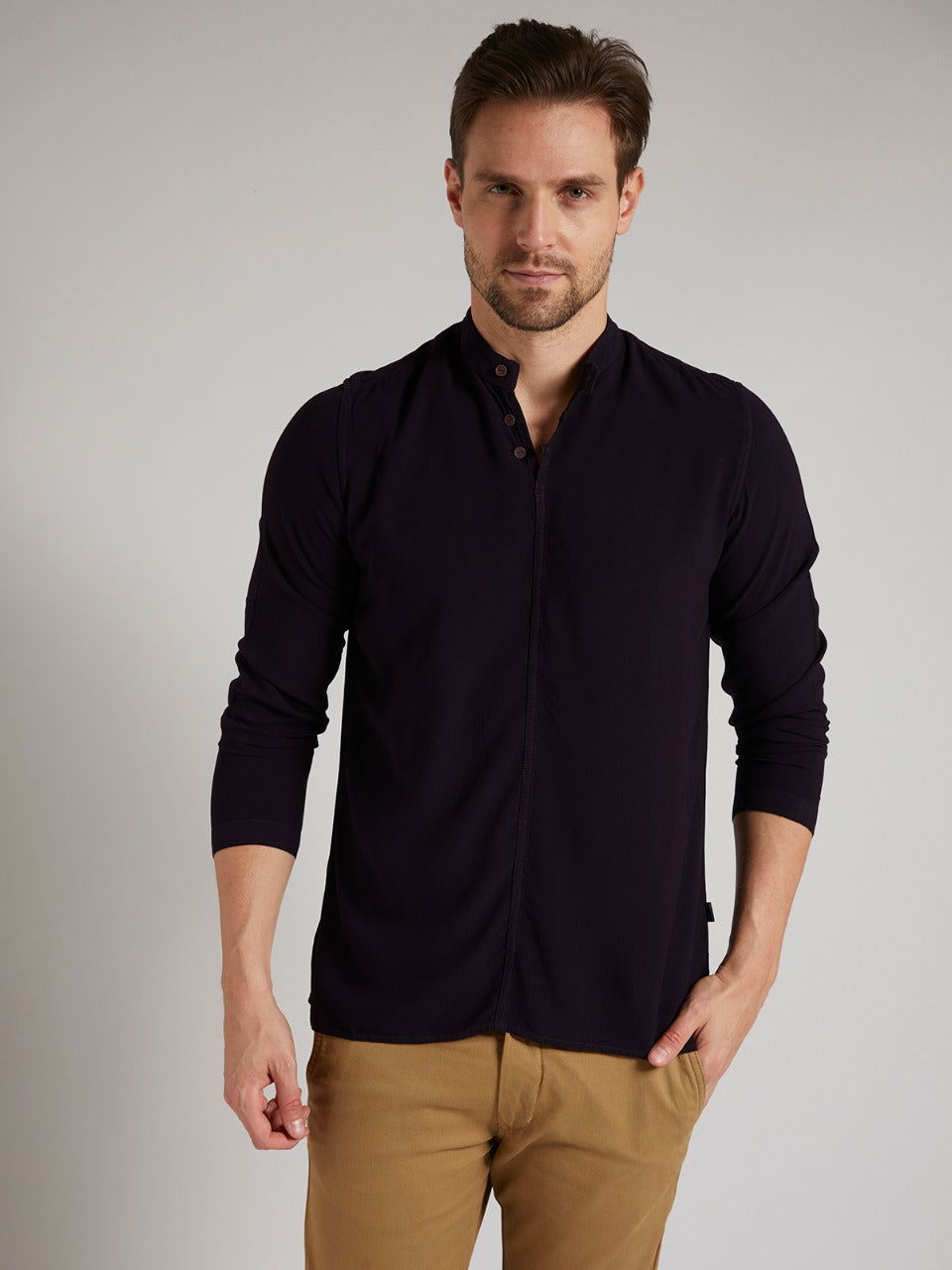 Men Half Placket Mandarin Collar Viscose Shirt / Kurta